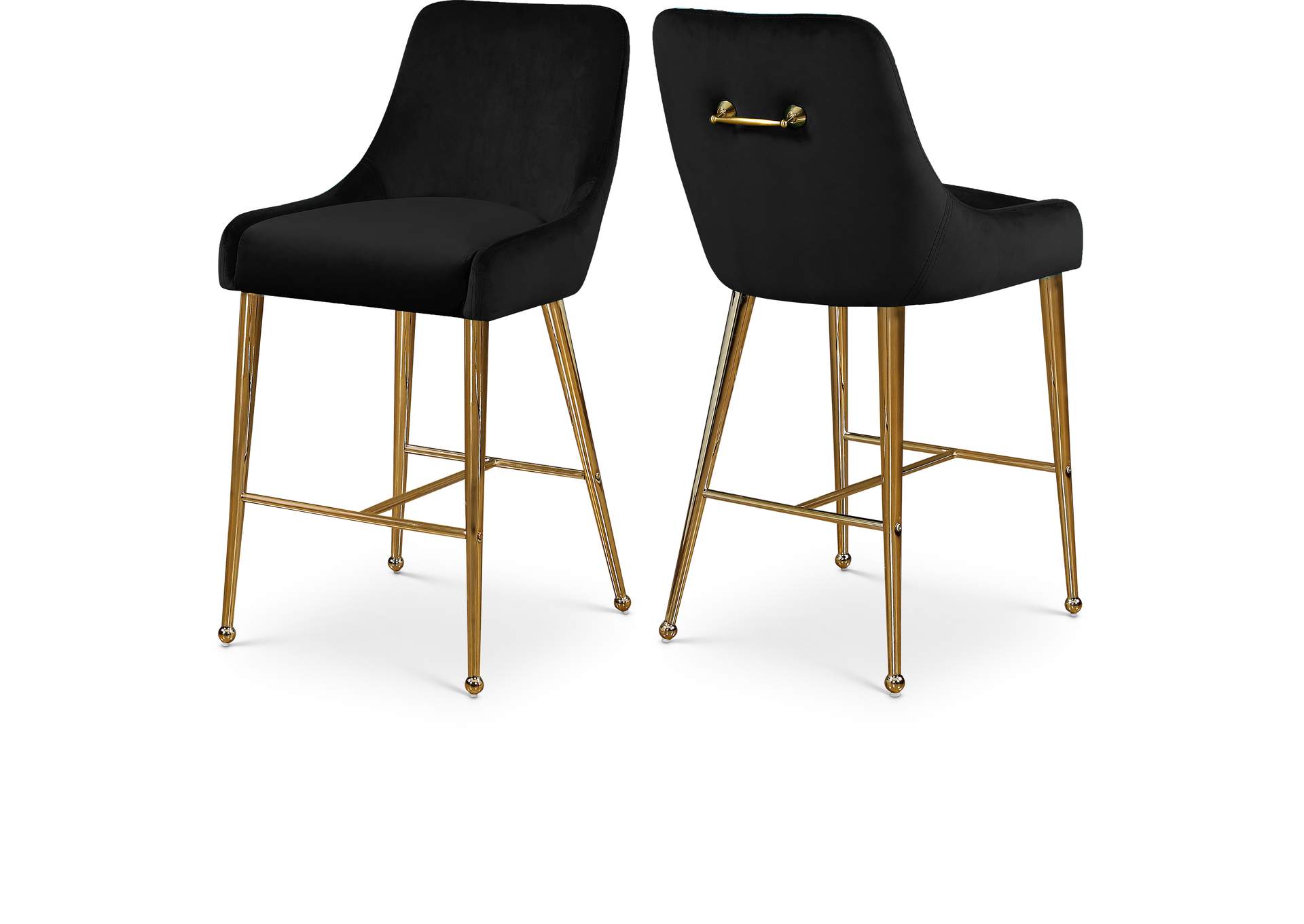 Owen Black Velvet Stool Set of 2,Meridian Furniture