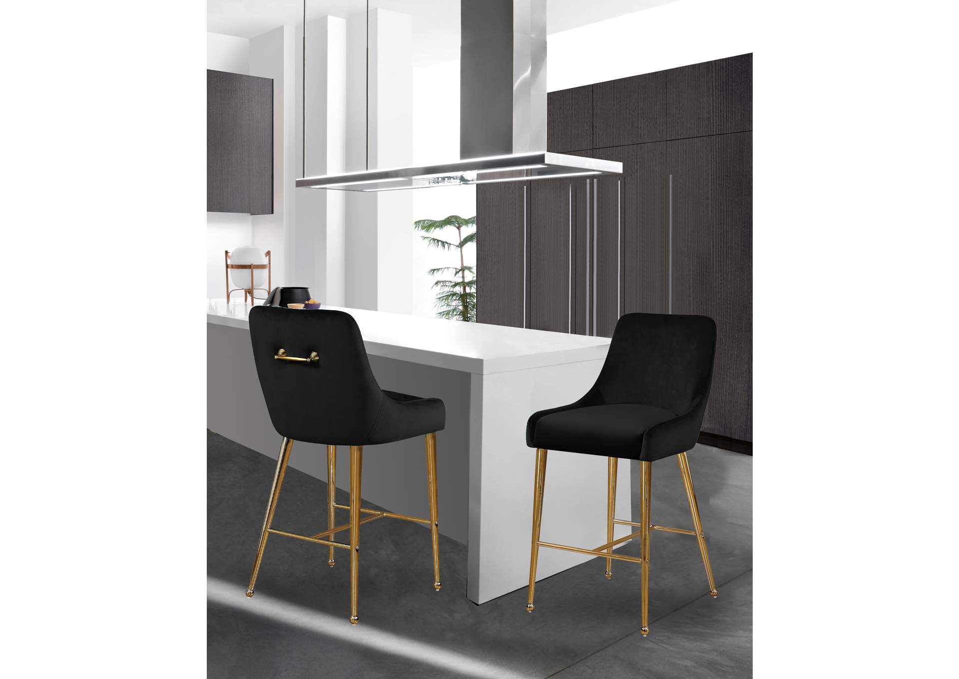 Owen Black Velvet Stool Set of 2,Meridian Furniture