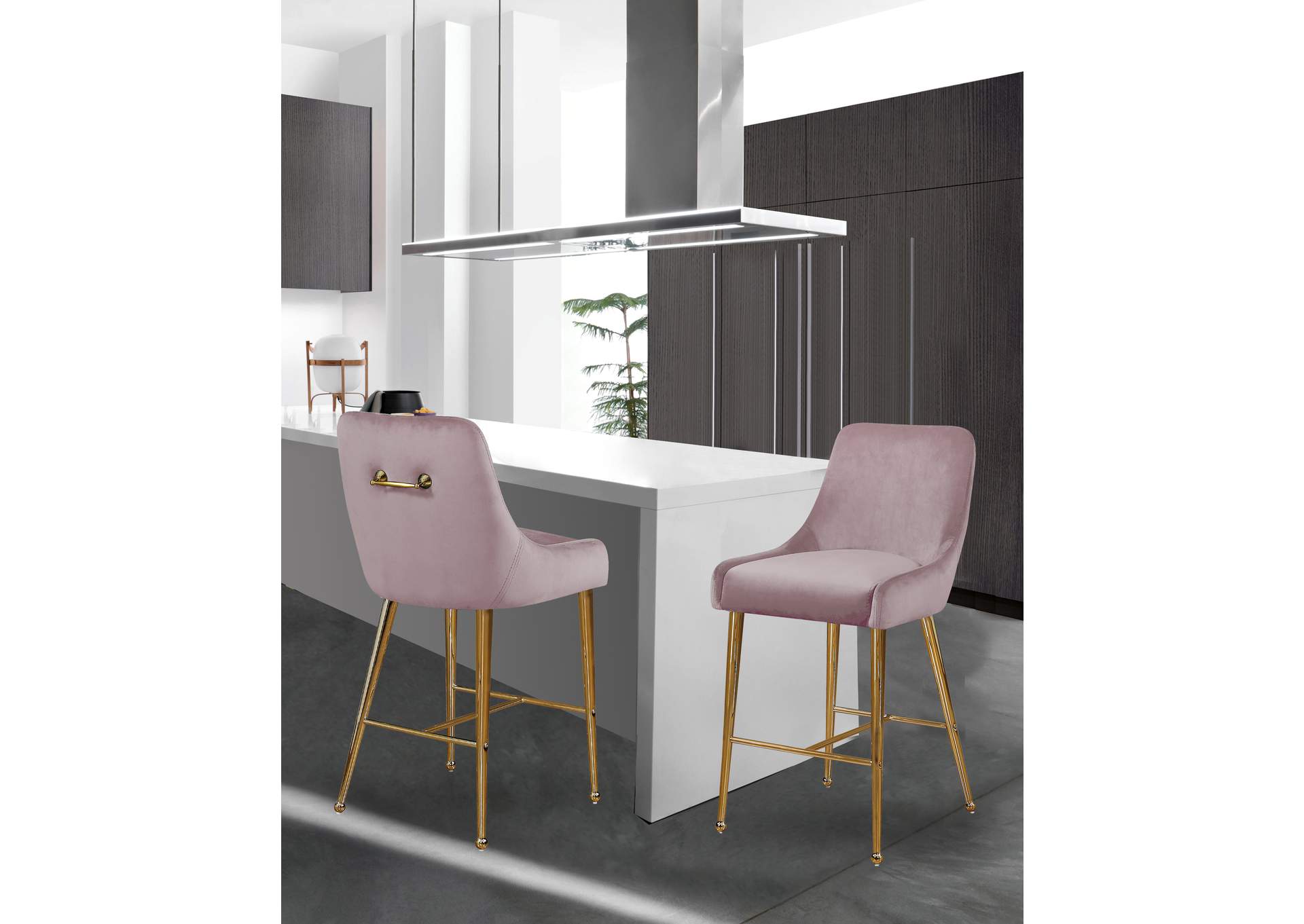 Owen Pink Velvet Stool Set of 2,Meridian Furniture