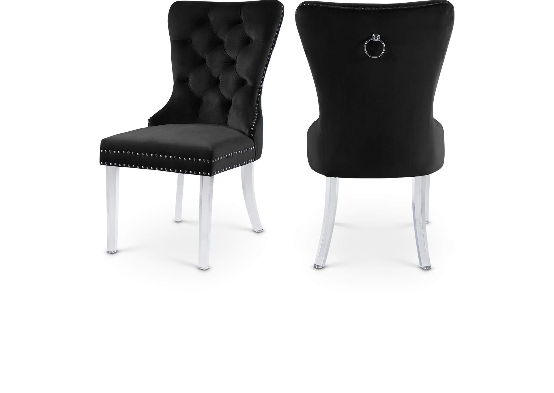 Miley Black Velvet Dining Chair Set of 2,Meridian Furniture