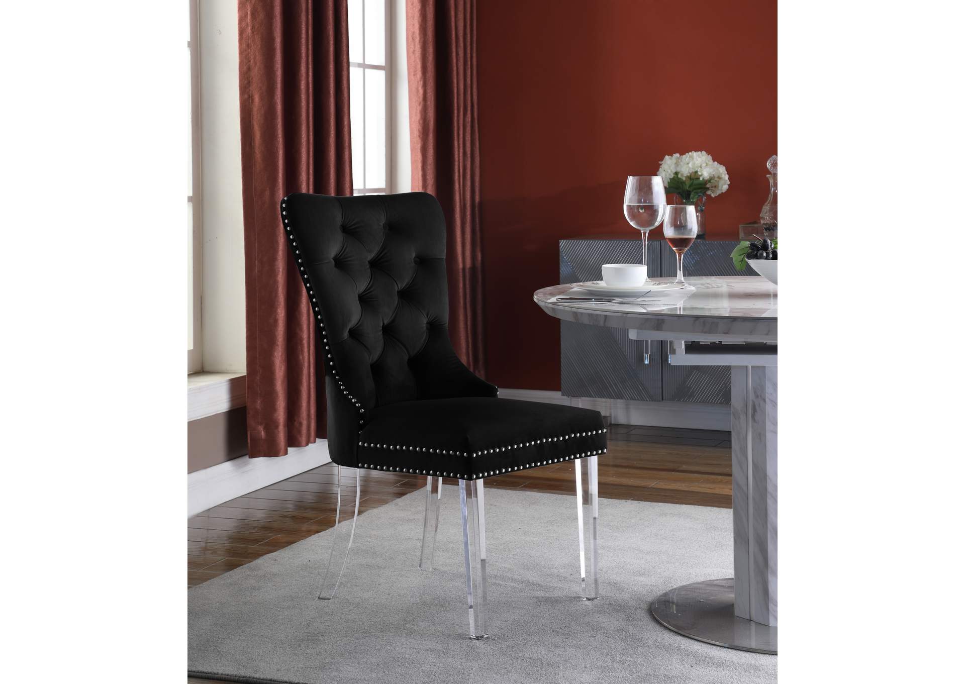 Miley Black Velvet Dining Chair Set of 2,Meridian Furniture