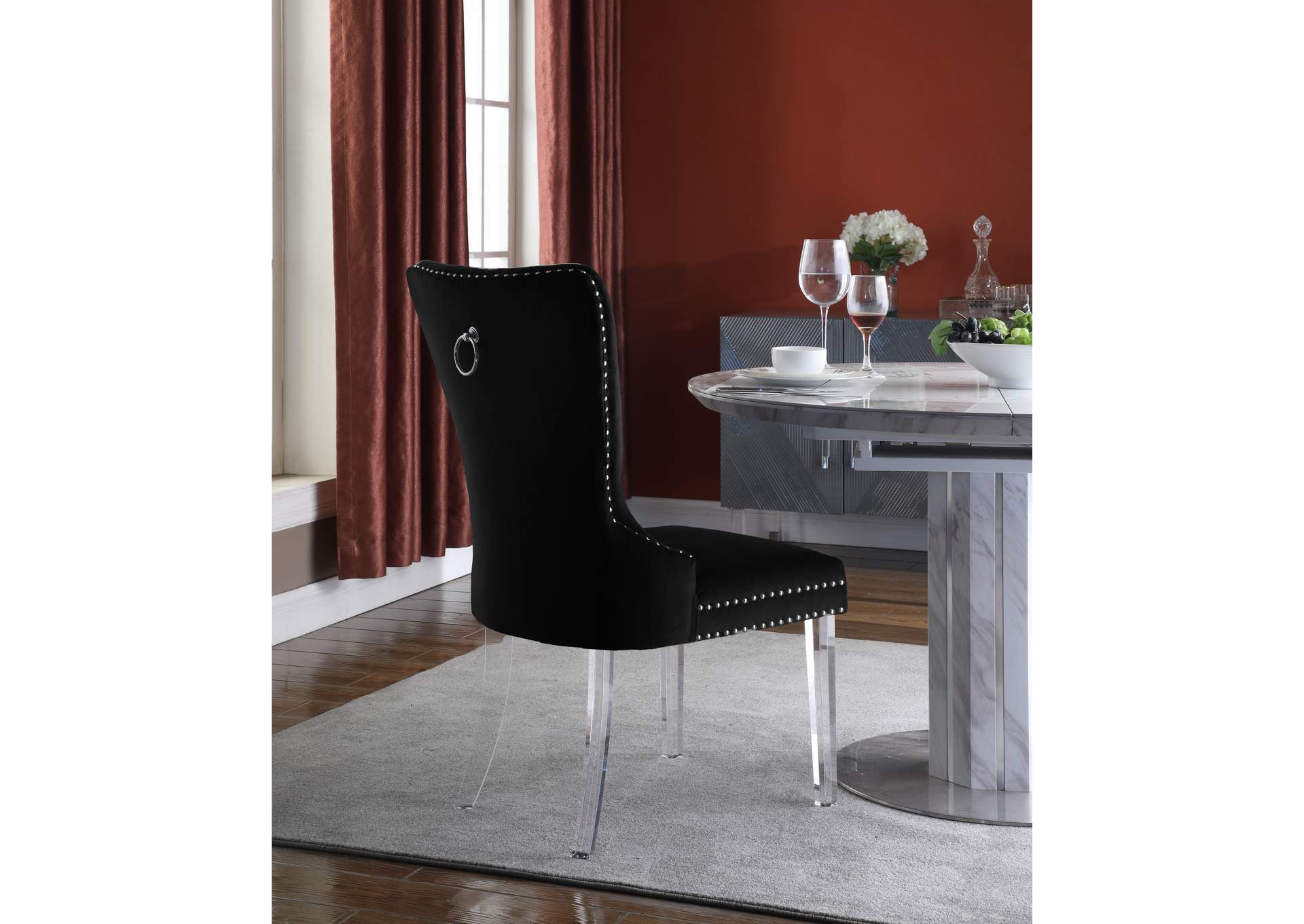 Miley Black Velvet Dining Chair Set of 2,Meridian Furniture