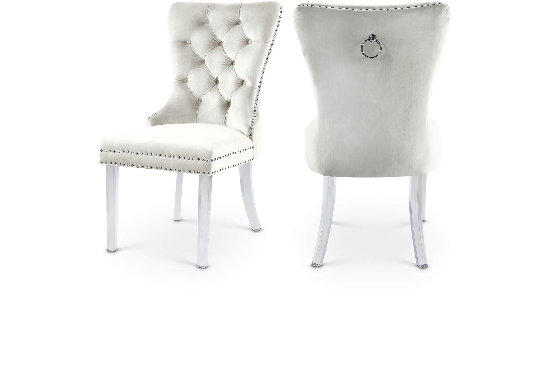 Miley Cream Velvet Dining Chair Set of 2,Meridian Furniture