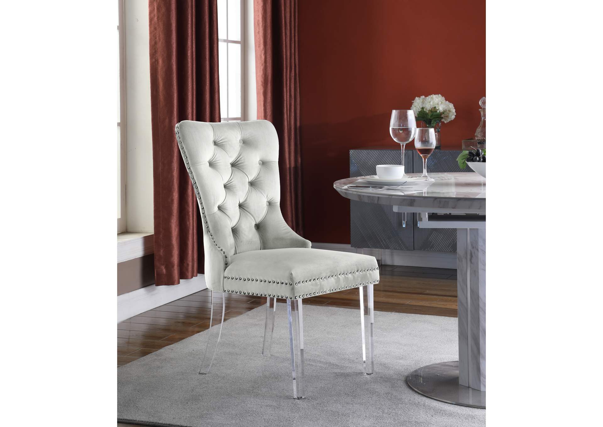 Miley Cream Velvet Dining Chair Set of 2,Meridian Furniture