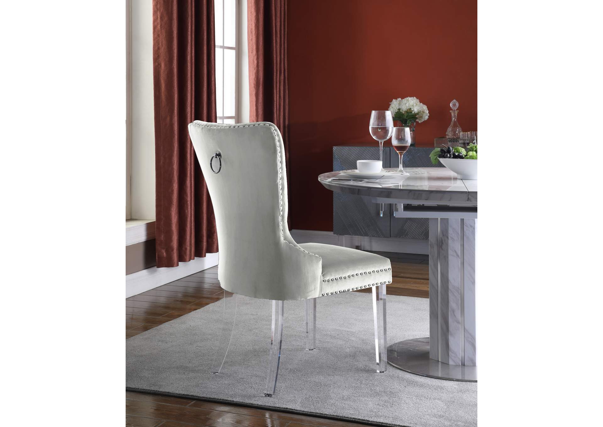 Miley Cream Velvet Dining Chair Set of 2,Meridian Furniture