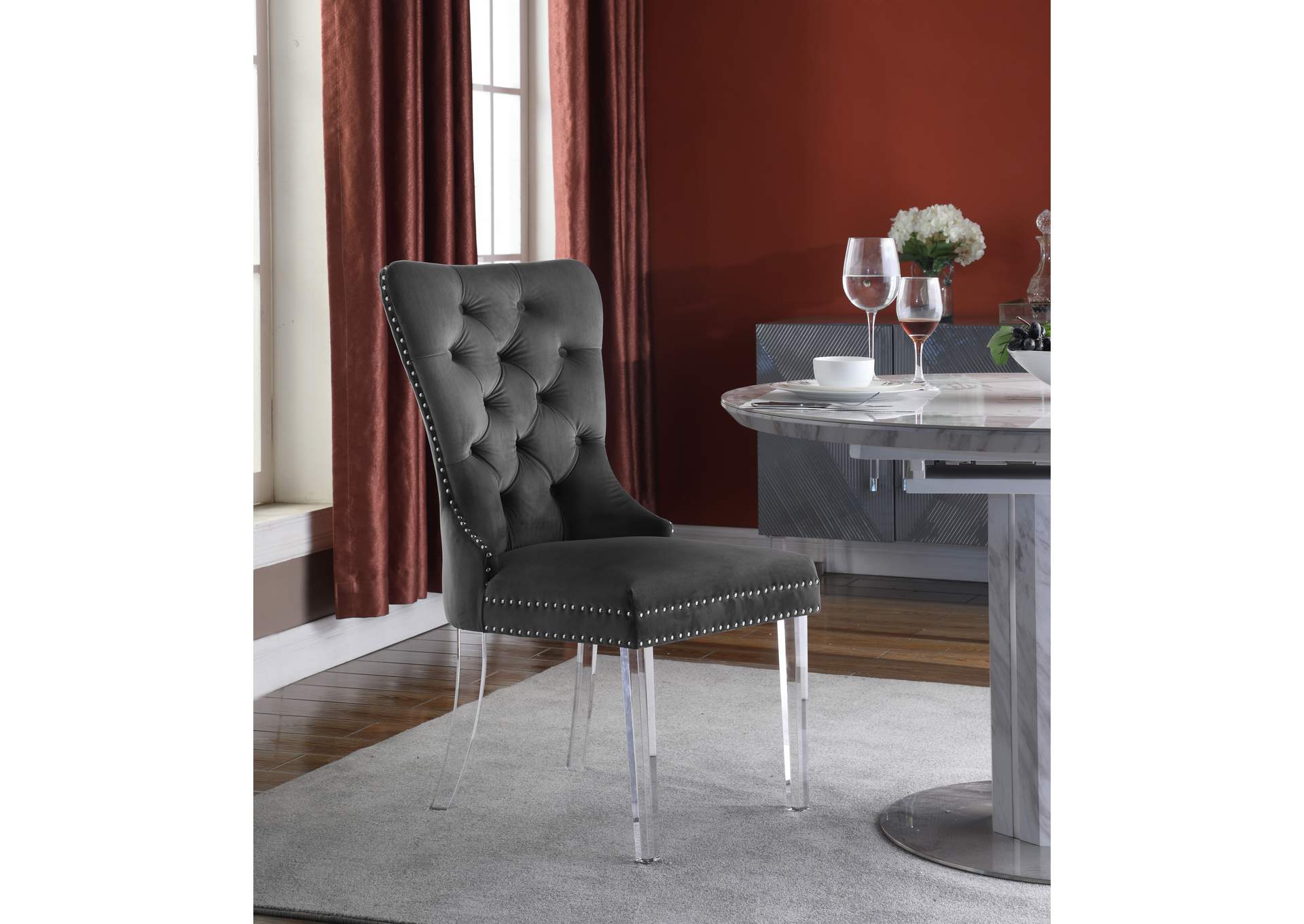 Miley Grey Velvet Dining Chair Set of 2,Meridian Furniture