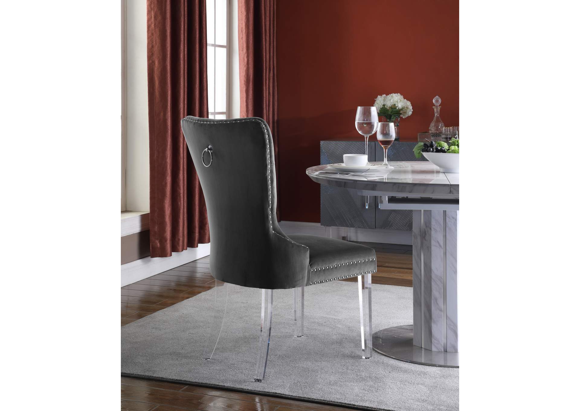 Miley Grey Velvet Dining Chair Set of 2,Meridian Furniture