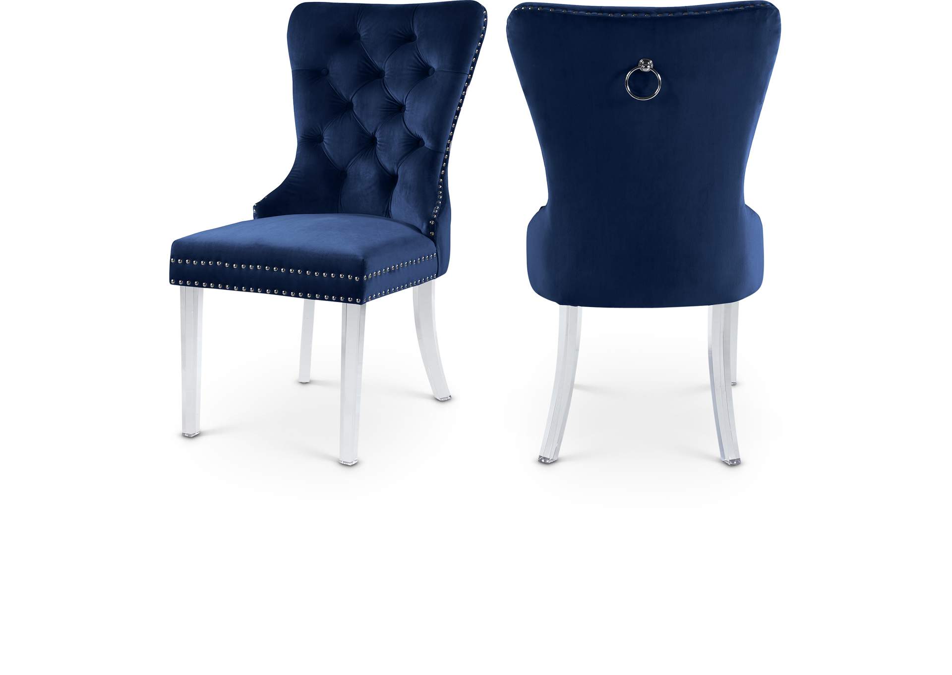 Miley Navy Velvet Dining Chair Set of 2,Meridian Furniture