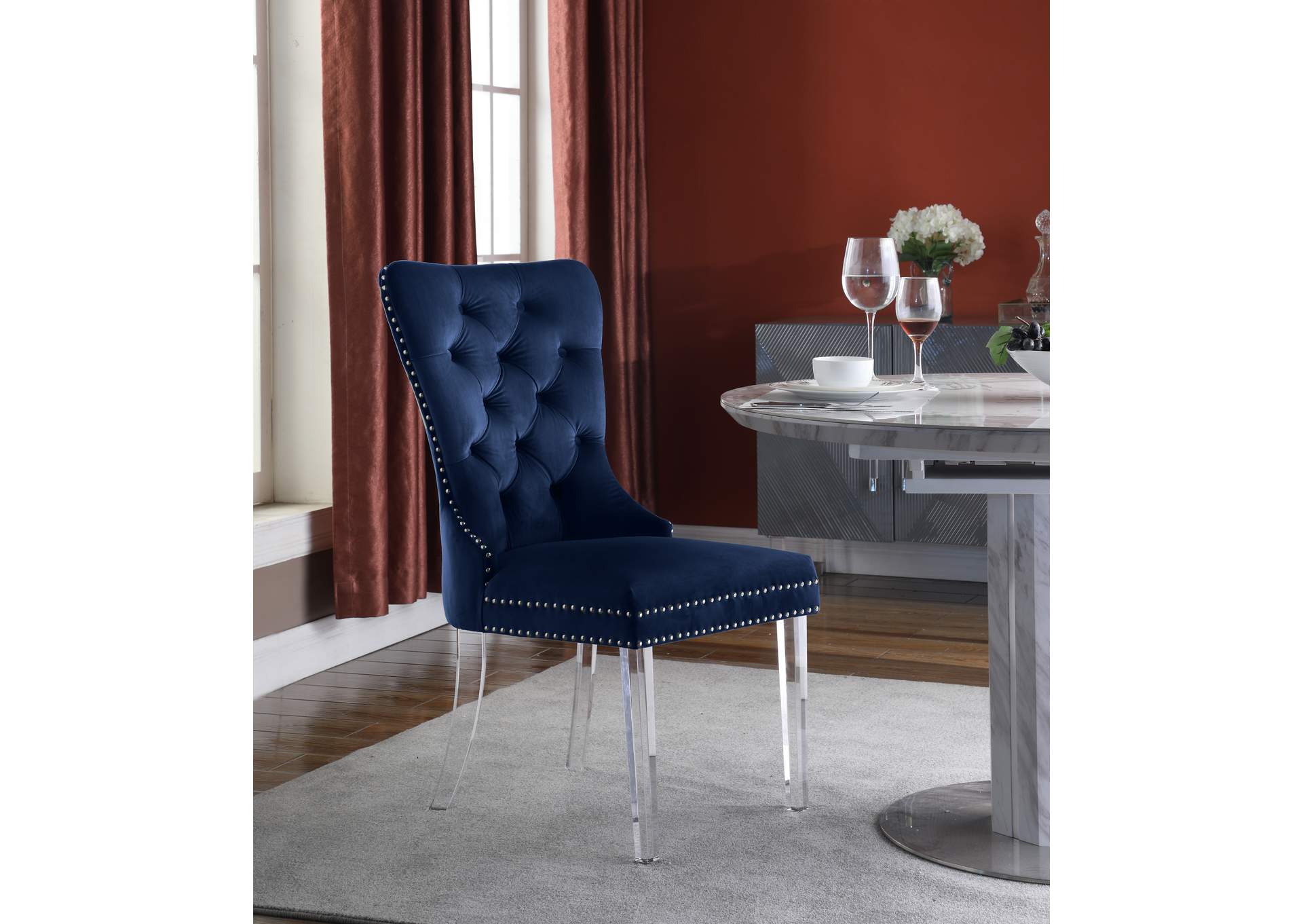 Miley Navy Velvet Dining Chair Set of 2,Meridian Furniture