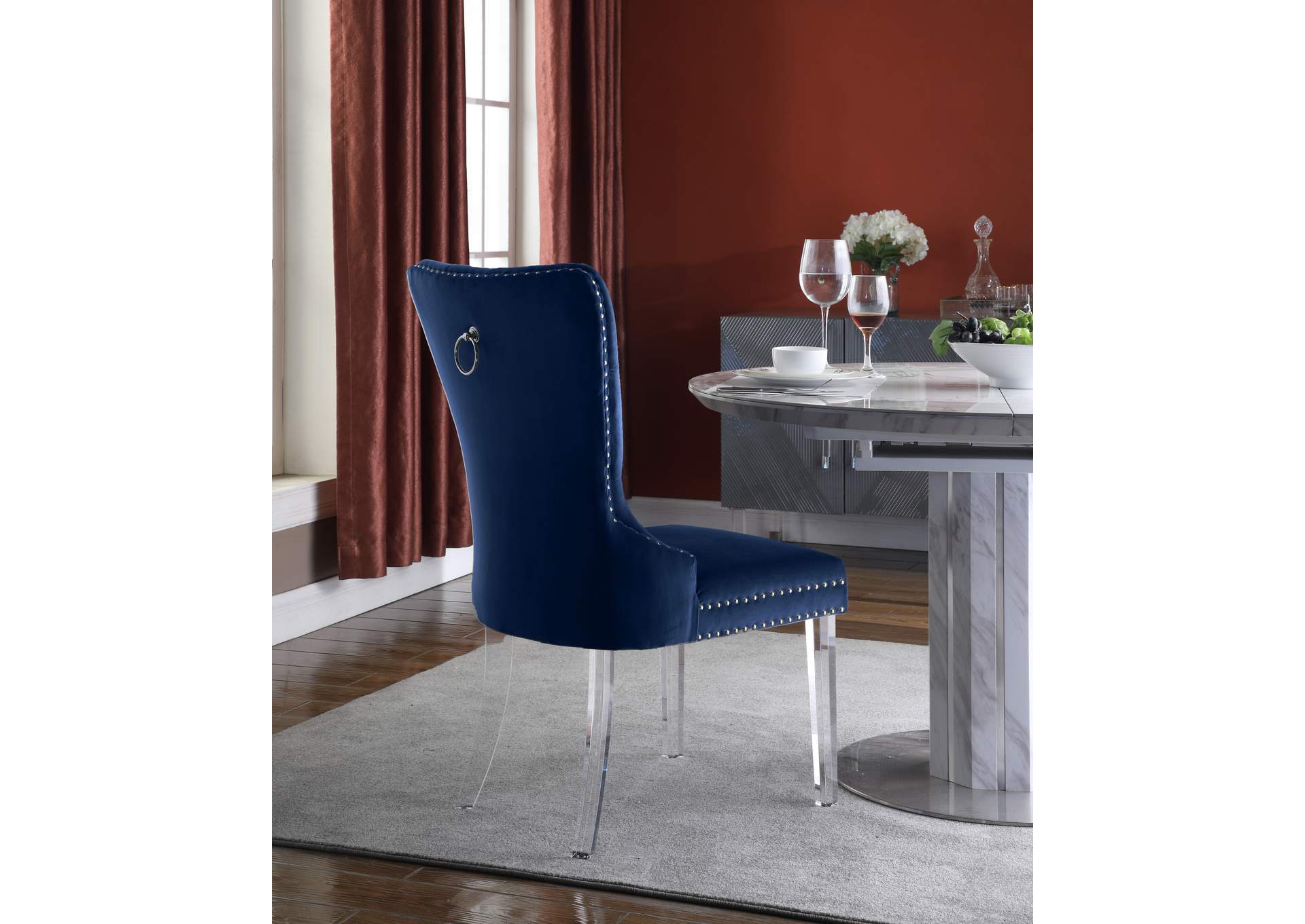 Miley Navy Velvet Dining Chair Set of 2,Meridian Furniture