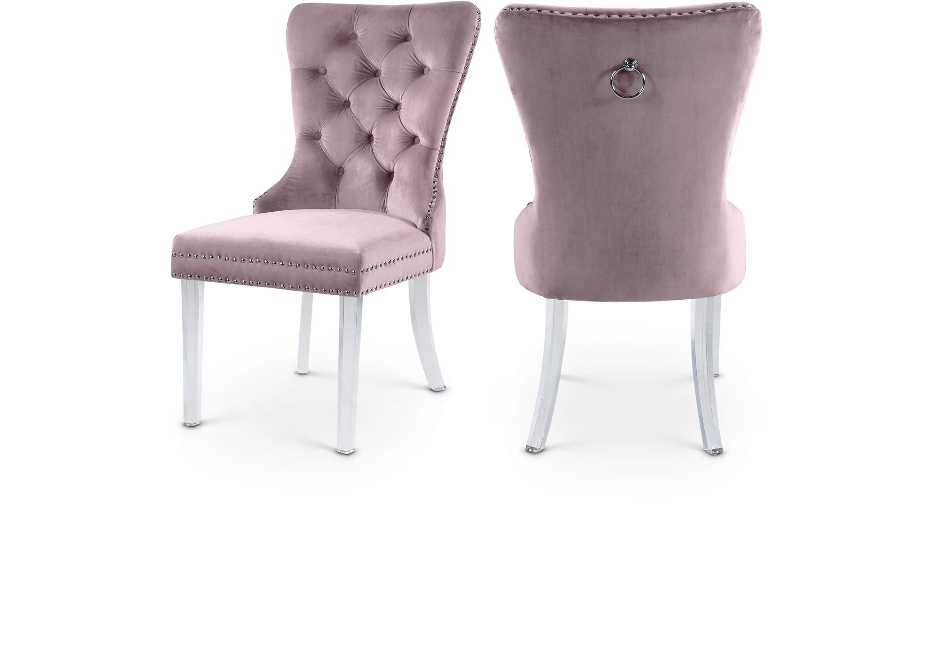 Miley Pink Velvet Dining Chair Set of 2,Meridian Furniture