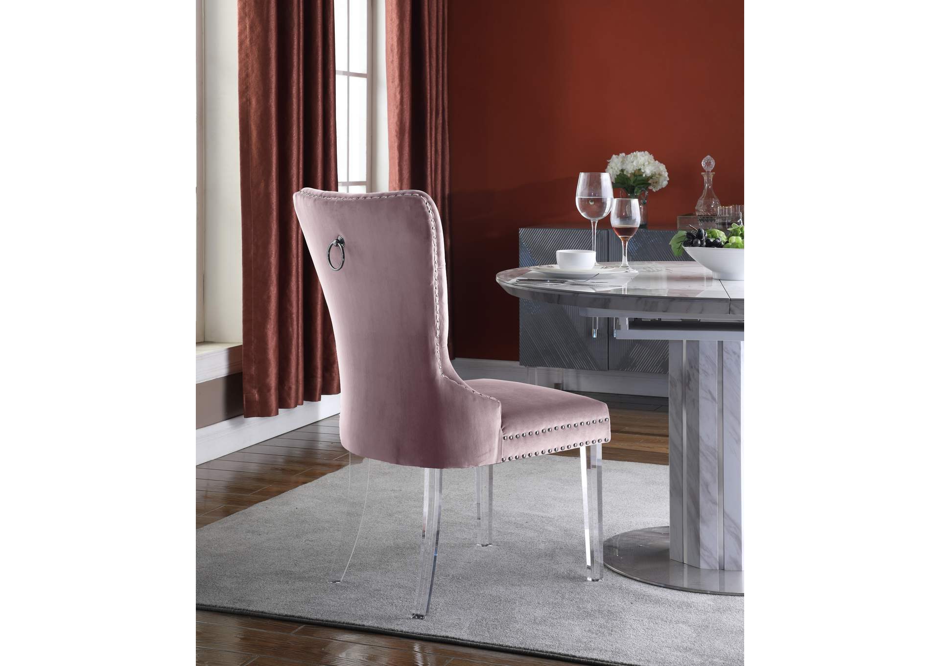 Miley Pink Velvet Dining Chair Set of 2,Meridian Furniture