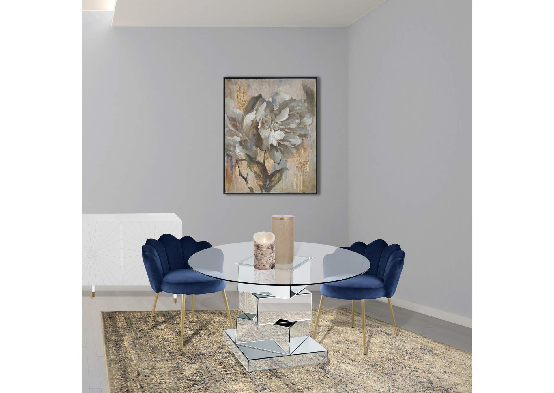 Haven Chrome Dining Table w/2 Navy Chair,Meridian Furniture