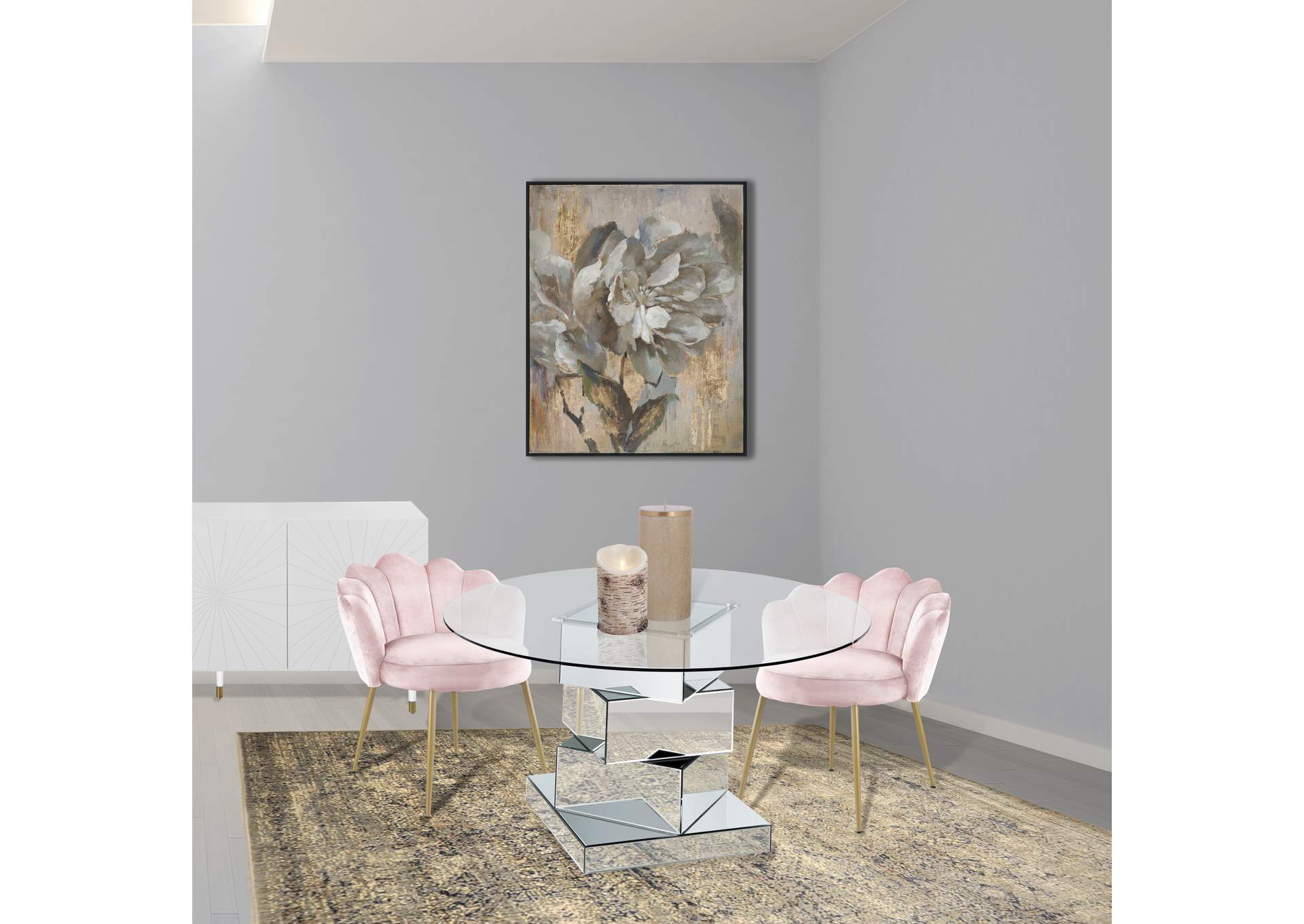 Haven Chrome Dining Table w/2 Pink Chair,Meridian Furniture