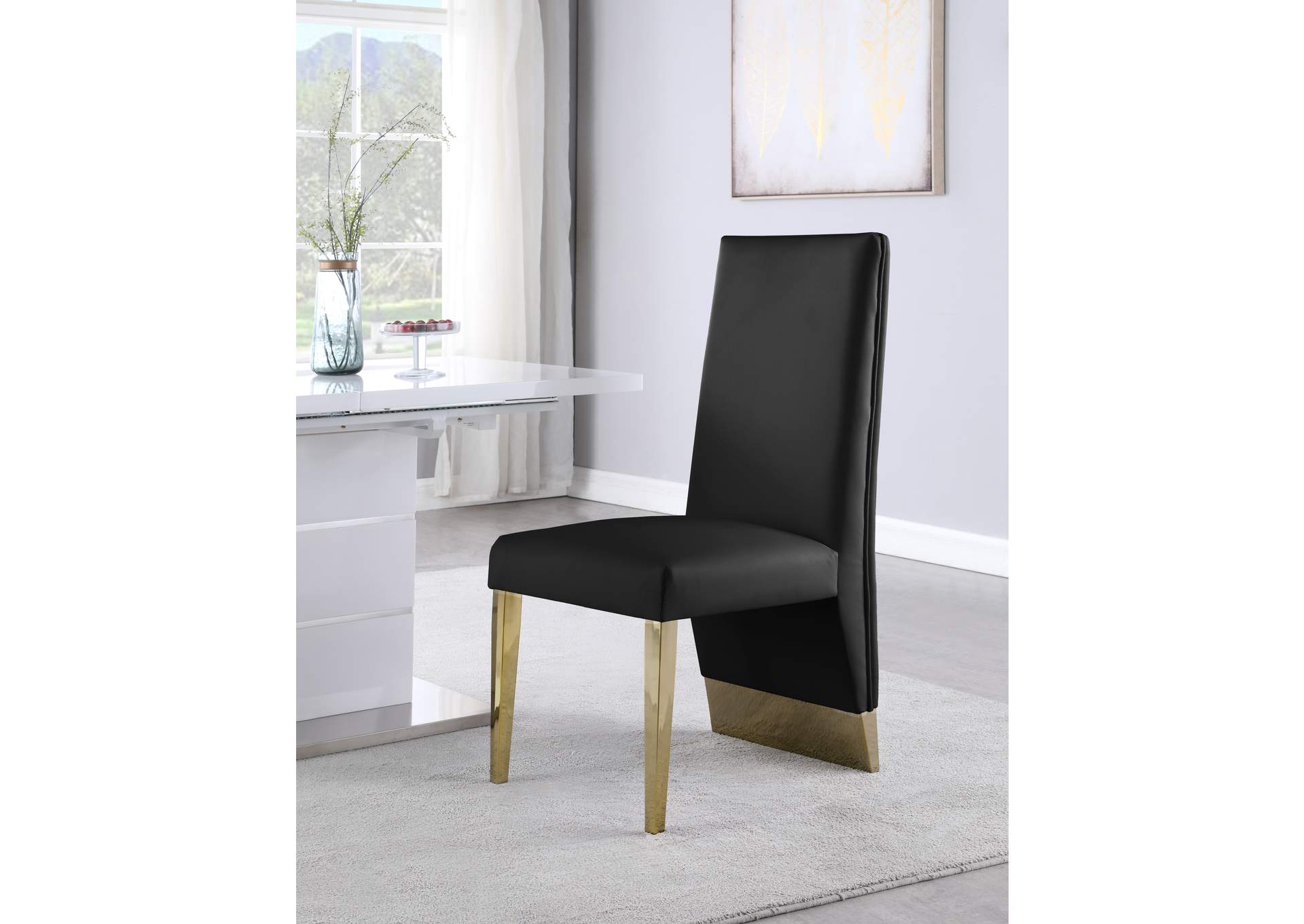 Porsha Black Faux Leather Dining Chair Set of 2,Meridian Furniture