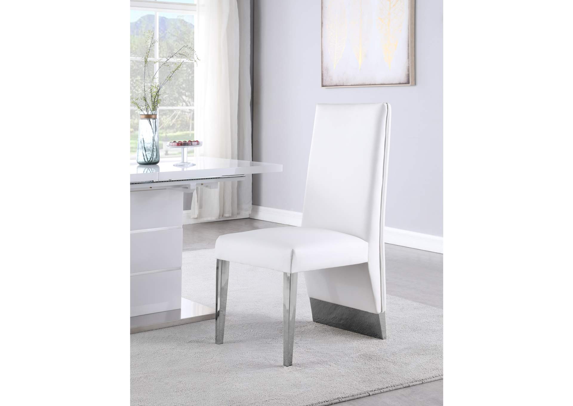 Porsha White Faux Leather Dining Chair Set of 2,Meridian Furniture