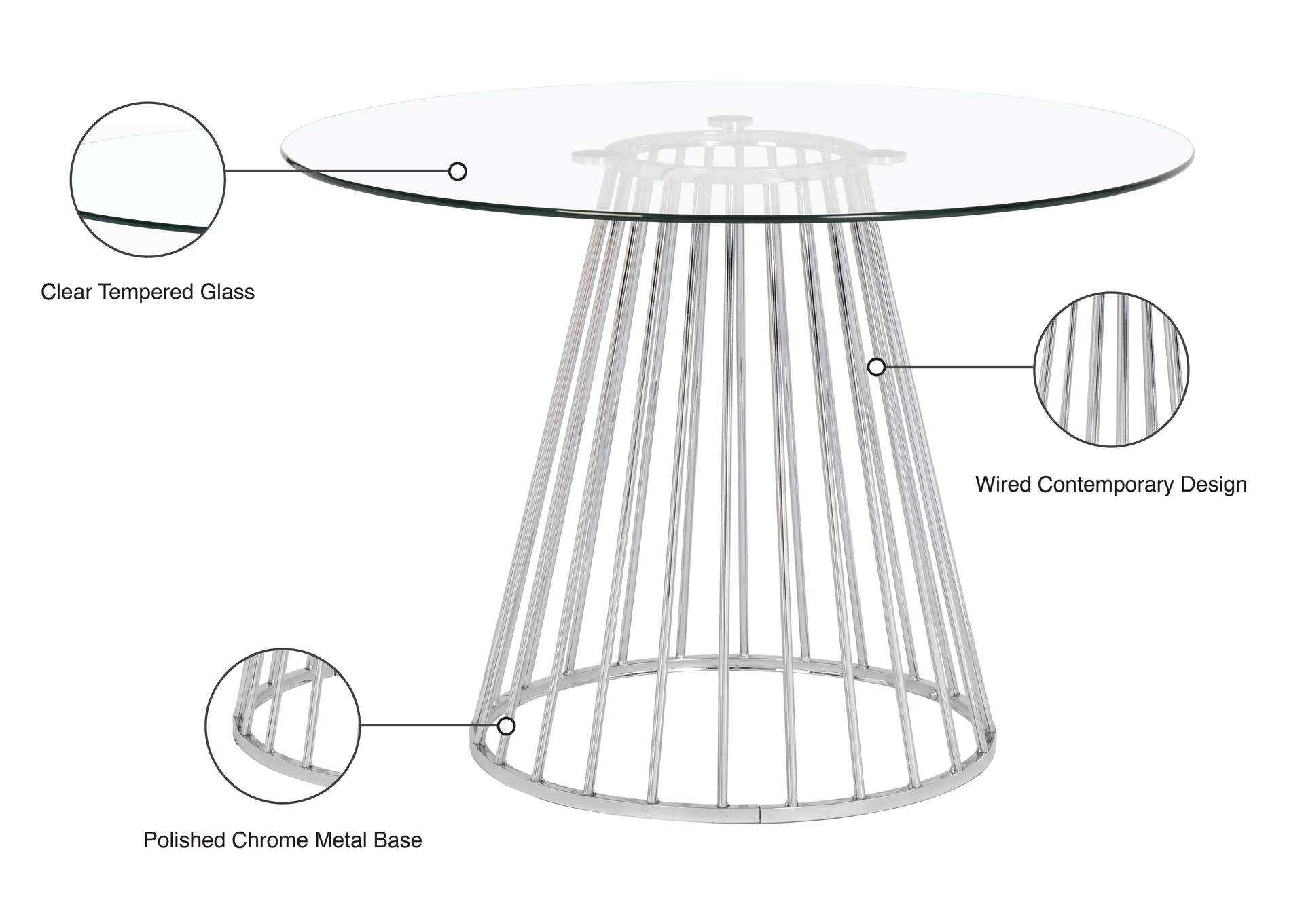 Gio Chrome Dining Table,Meridian Furniture