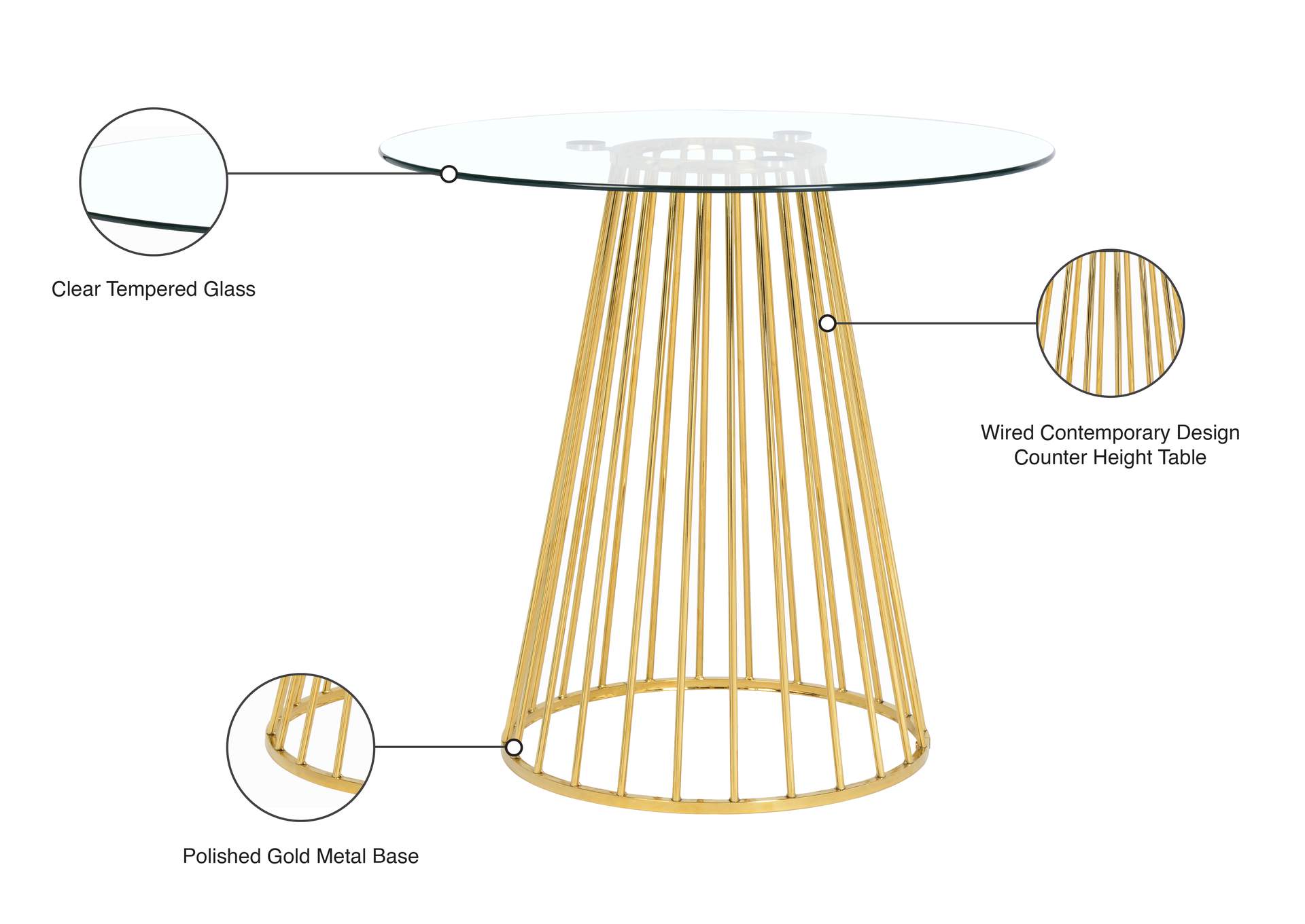 Gio Gold Counter Height Table,Meridian Furniture