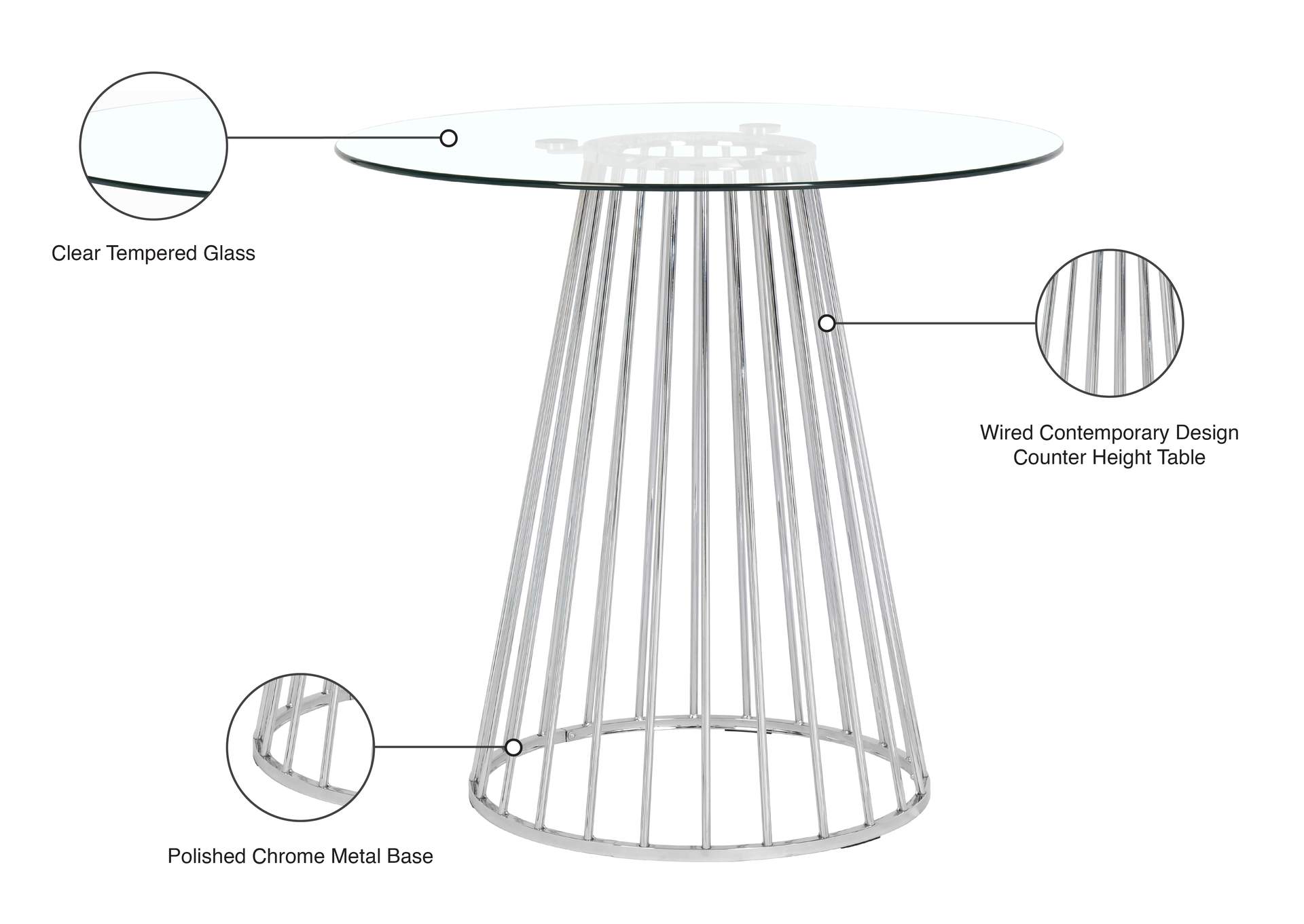 Gio Chrome Counter Height Table,Meridian Furniture