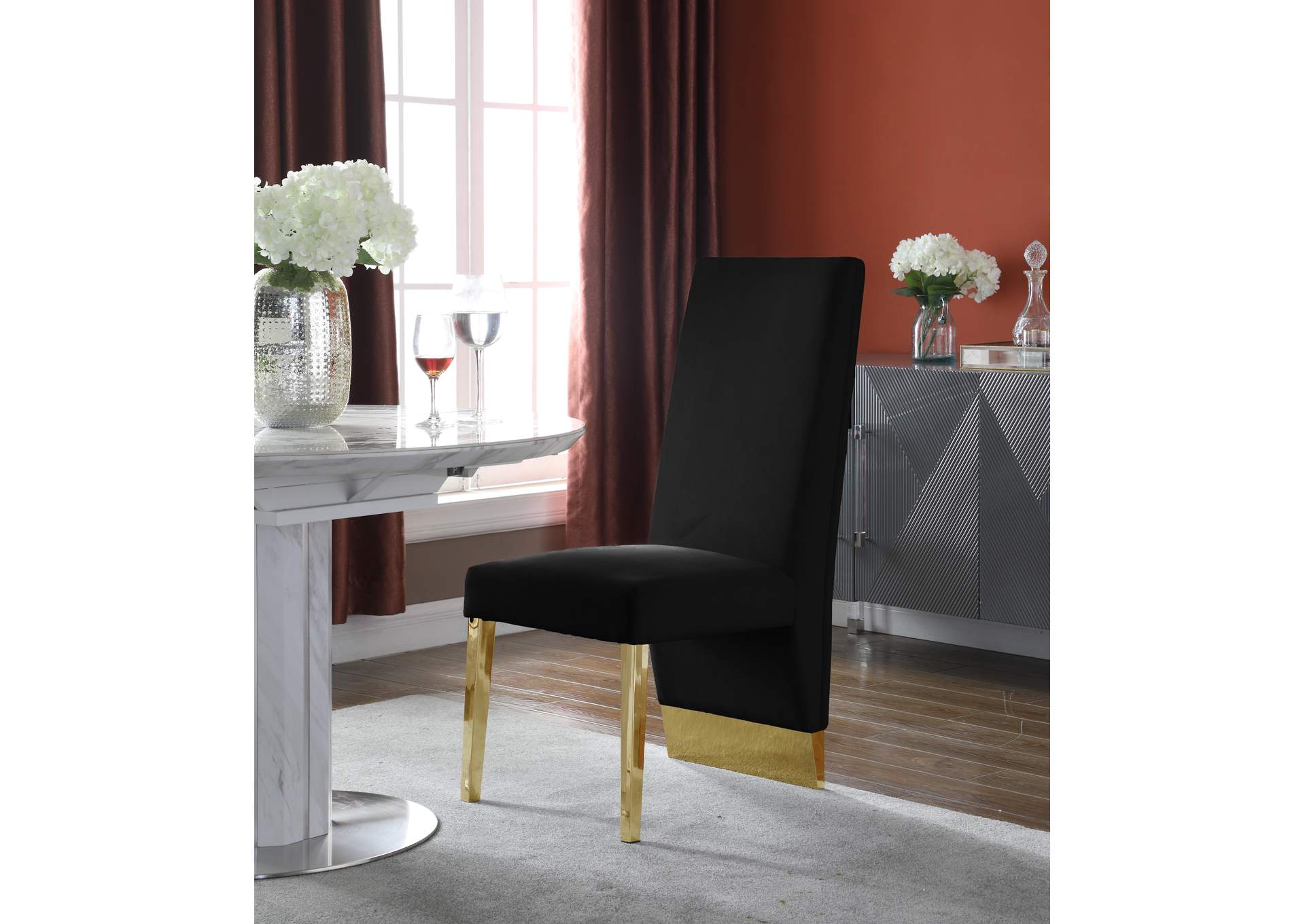 Porsha Black Velvet Dining Chair Set of 2,Meridian Furniture