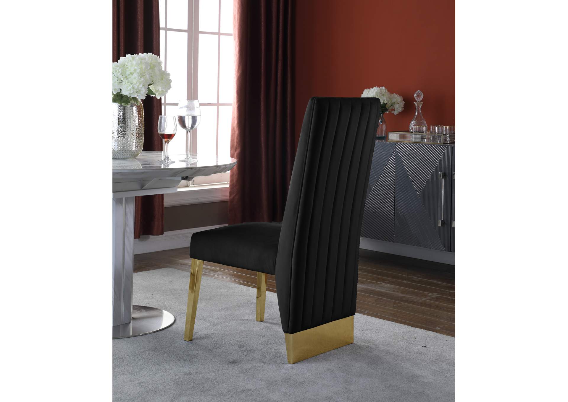 Porsha Black Velvet Dining Chair Set of 2,Meridian Furniture