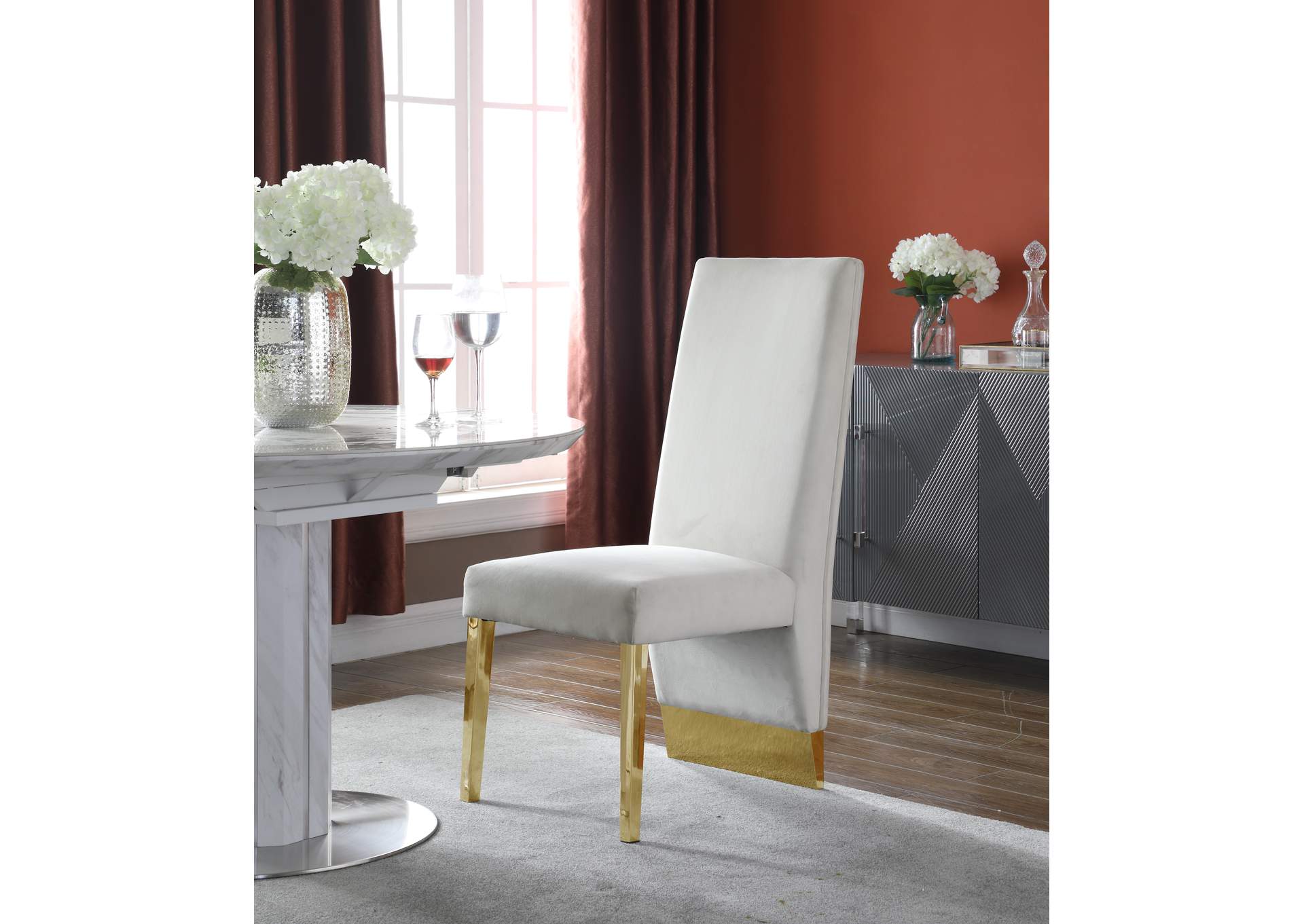 Porsha Cream Velvet Dining Chair Set of 2,Meridian Furniture