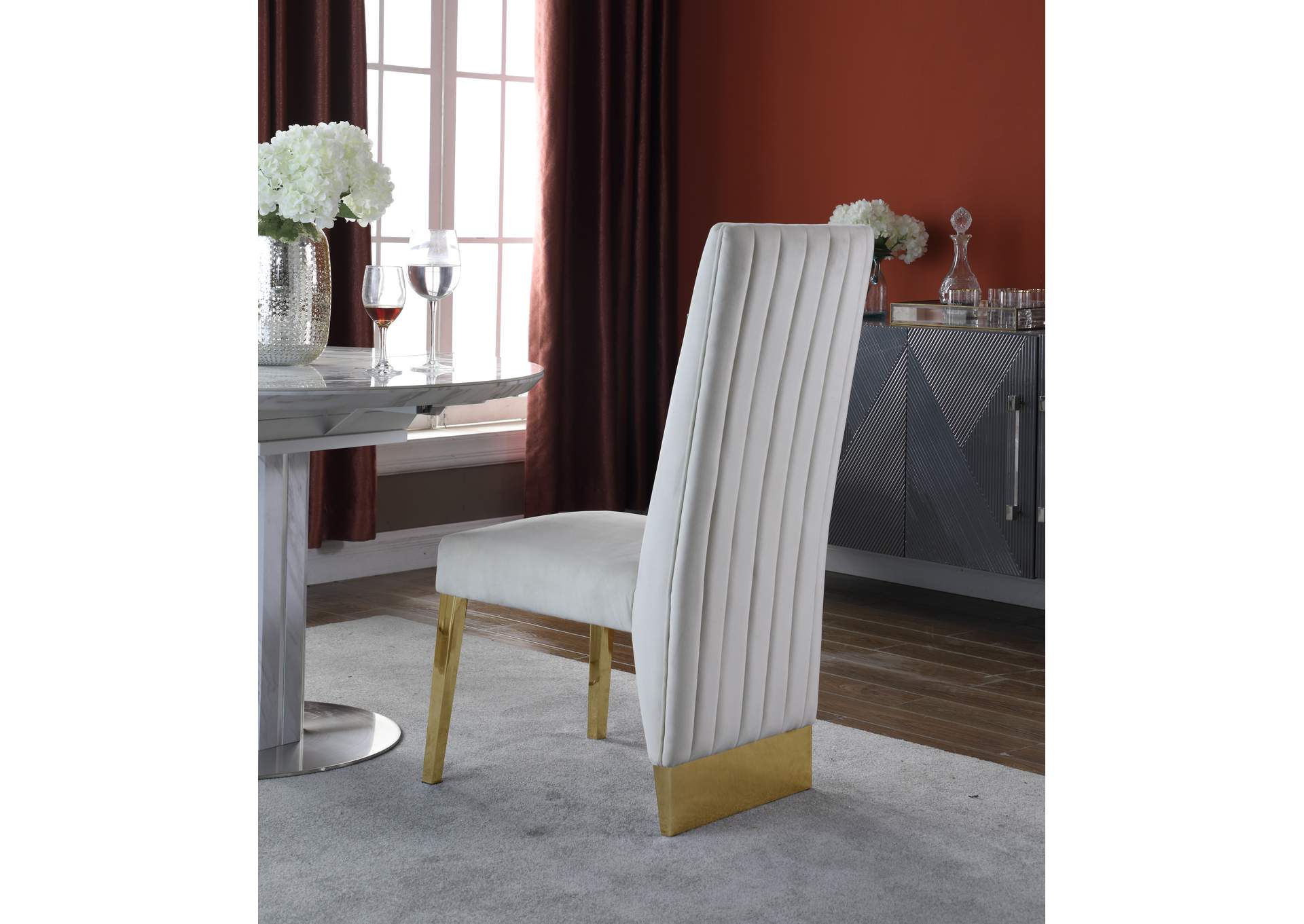 Porsha Cream Velvet Dining Chair Set of 2,Meridian Furniture