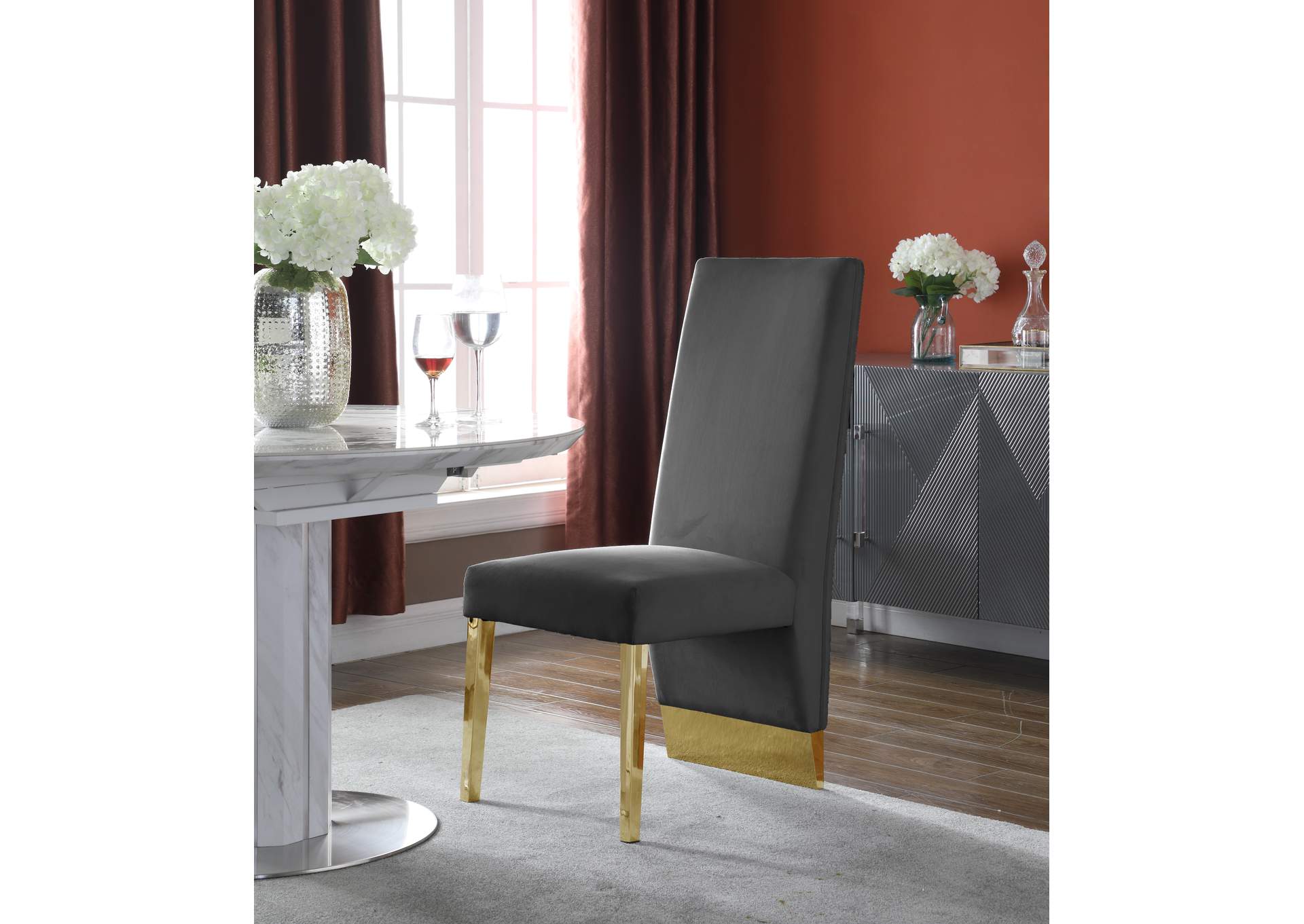 Porsha Grey Velvet Dining Chair Set of 2,Meridian Furniture