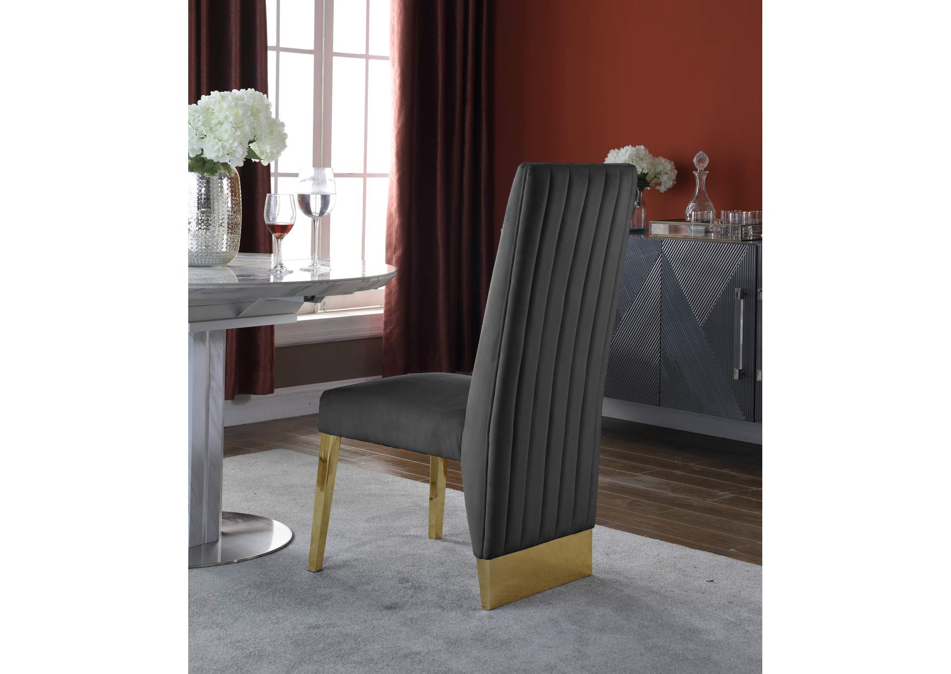 Porsha Grey Velvet Dining Chair Set of 2,Meridian Furniture