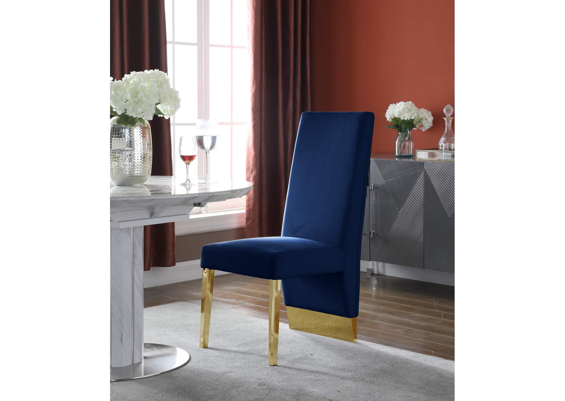 Porsha Navy Velvet Dining Chair Set of 2,Meridian Furniture