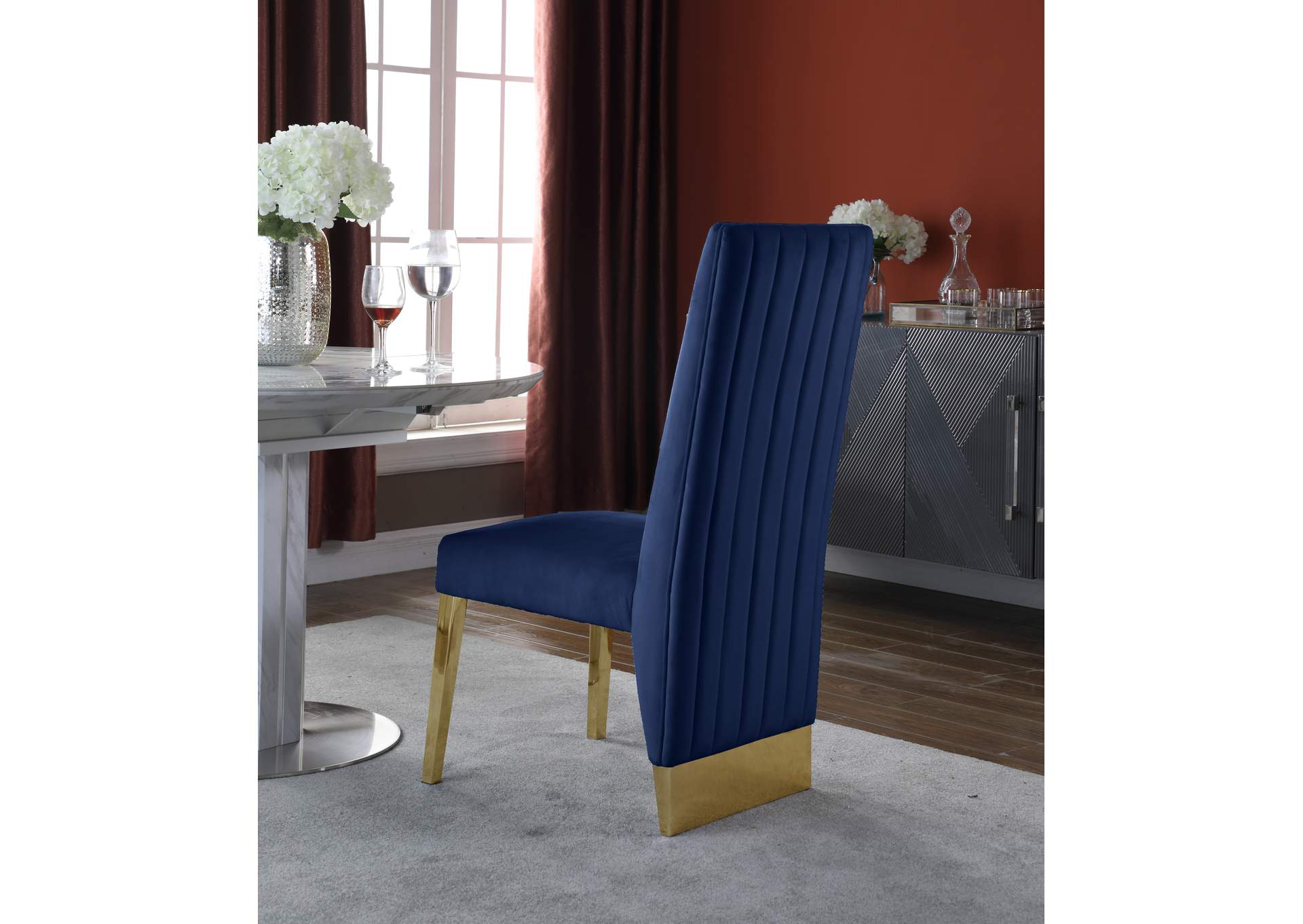 Porsha Navy Velvet Dining Chair Set of 2,Meridian Furniture