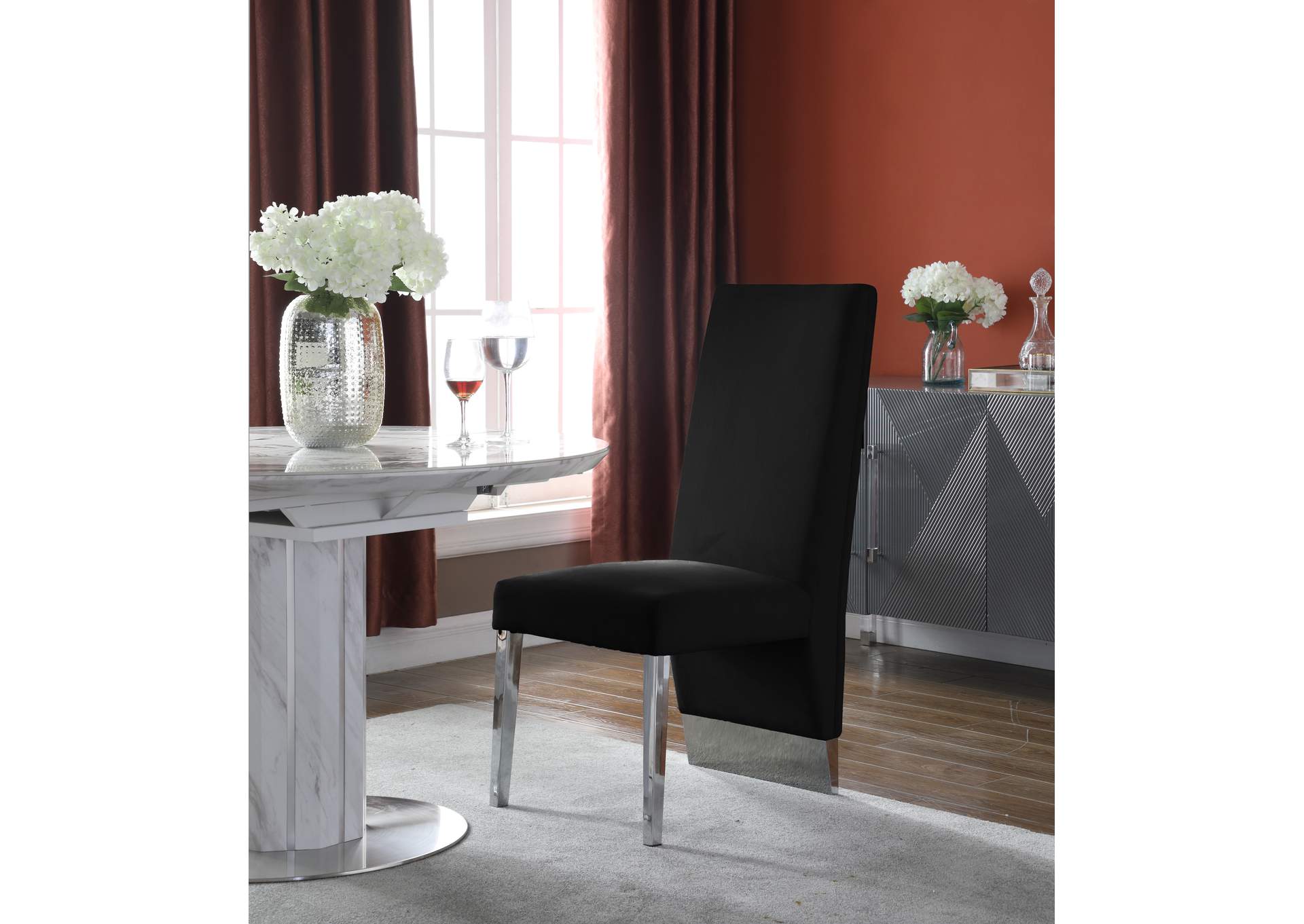 Porsha Black Velvet Dining Chair Set of 2,Meridian Furniture