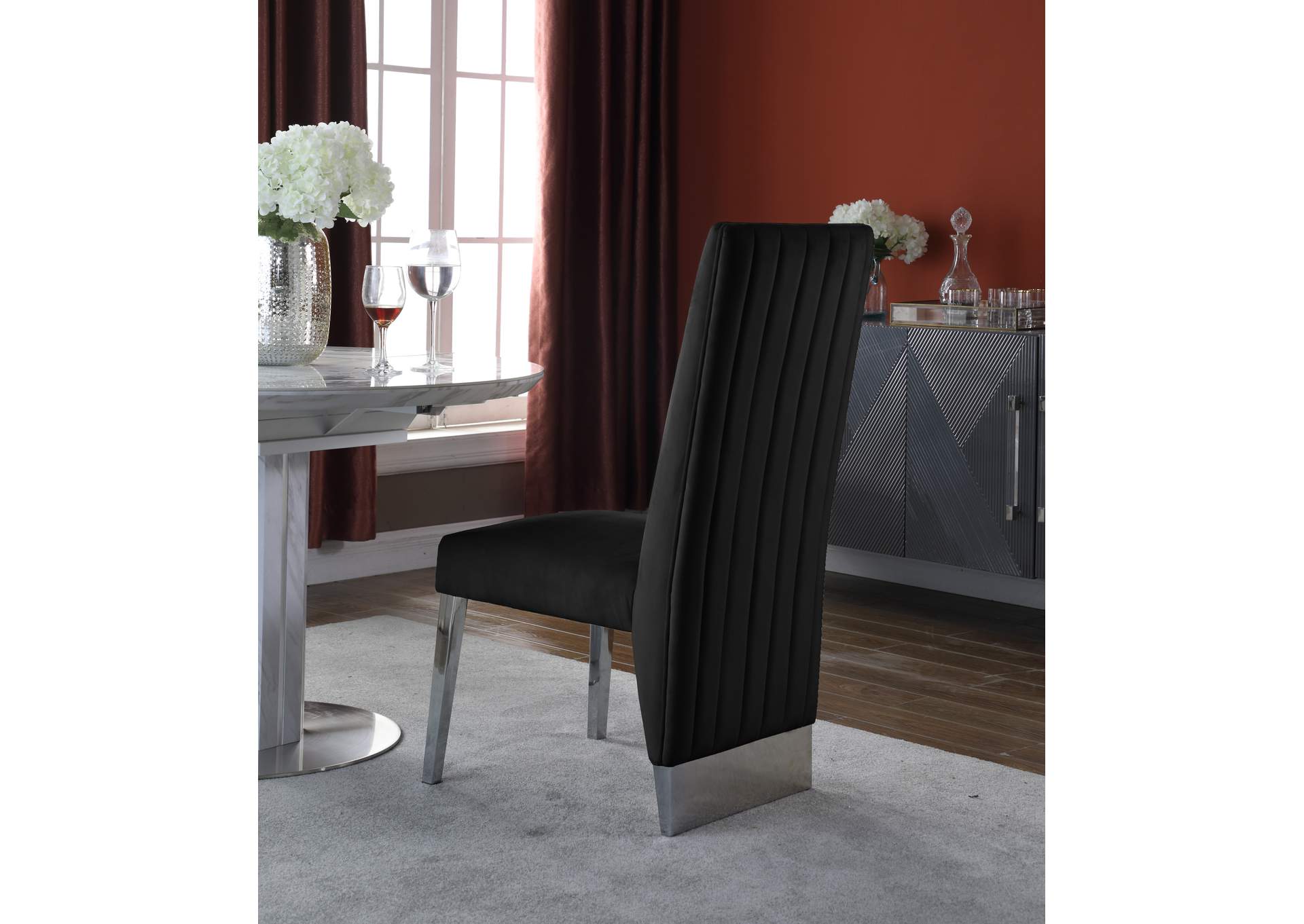 Porsha Black Velvet Dining Chair Set of 2,Meridian Furniture