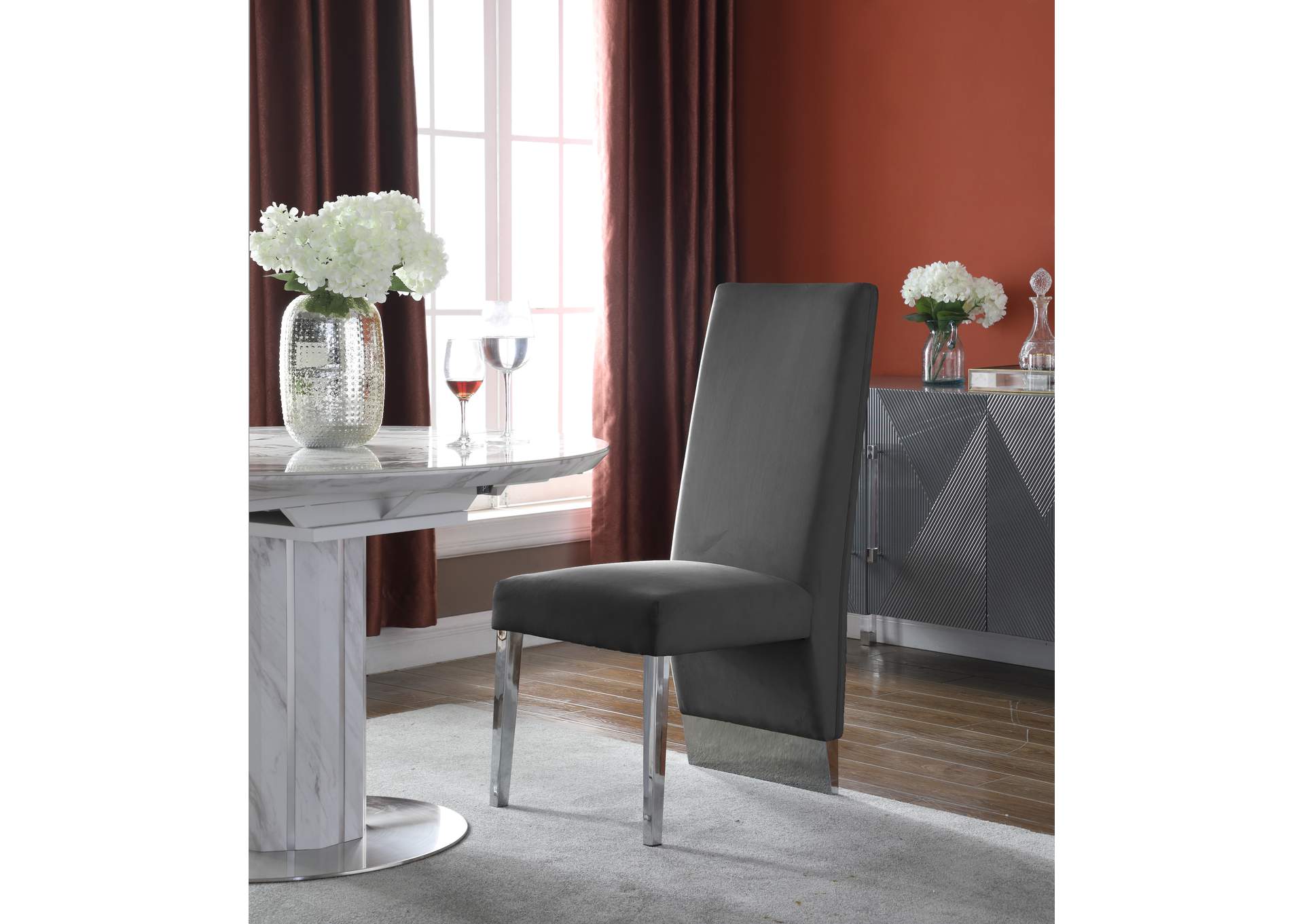 Porsha Grey Velvet Dining Chair Set of 2,Meridian Furniture