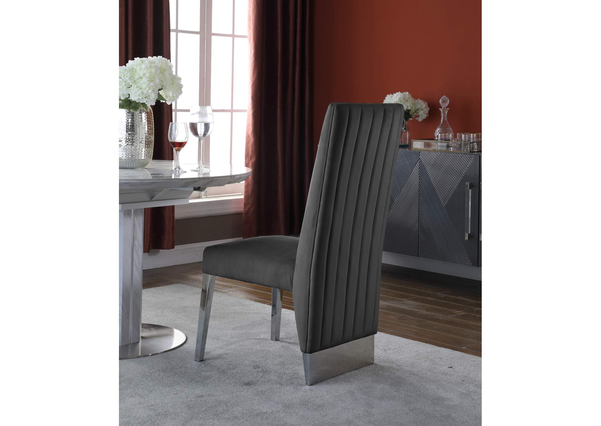 Porsha Grey Velvet Dining Chair Set of 2,Meridian Furniture