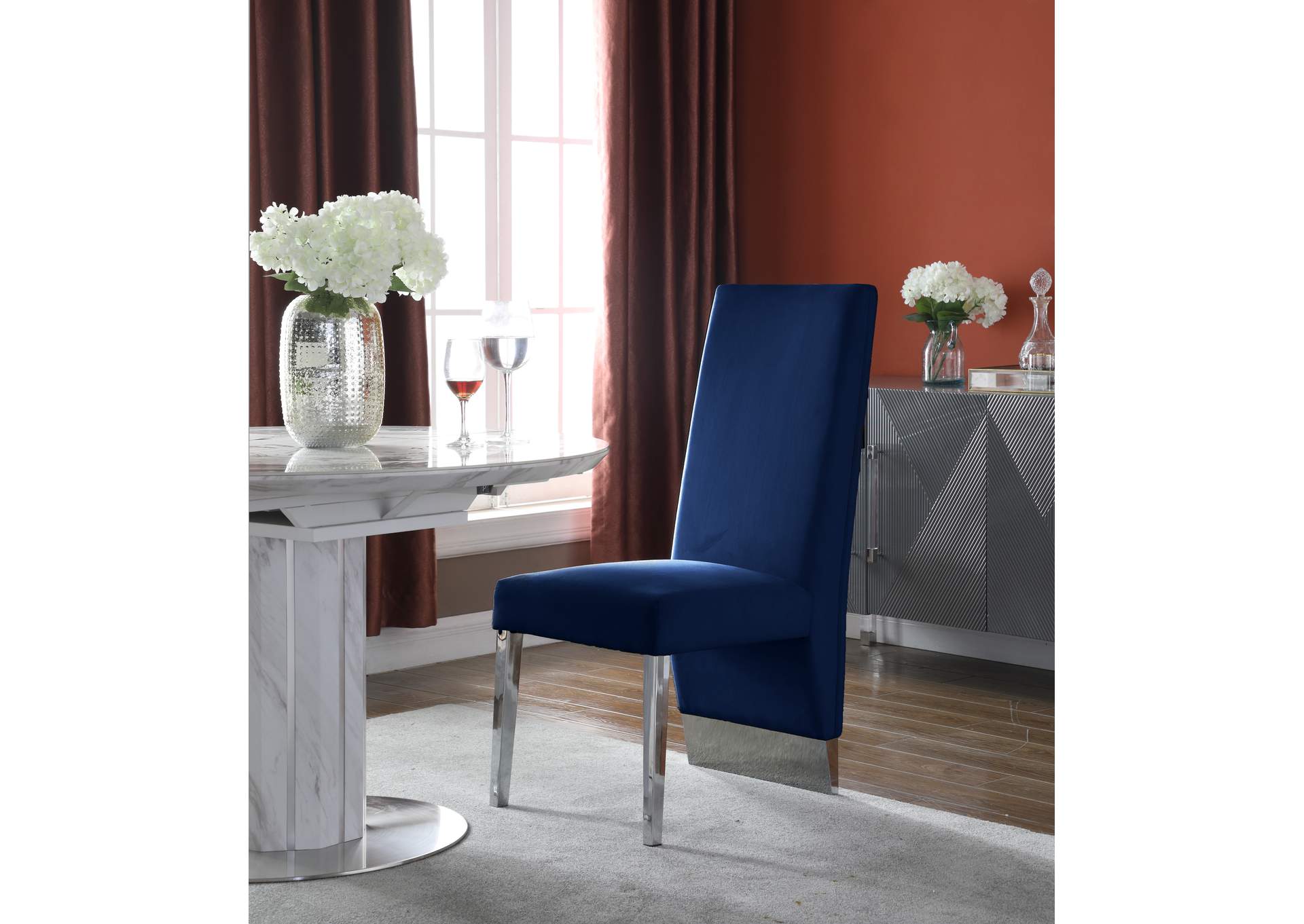 Porsha Navy Velvet Dining Chair Set of 2,Meridian Furniture