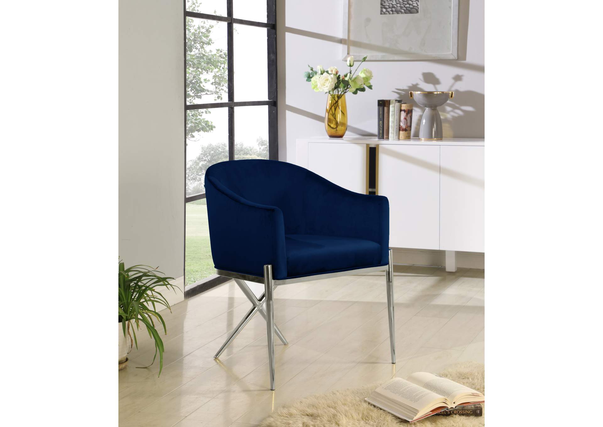 Xavier Navy Velvet Dining Chair,Meridian Furniture