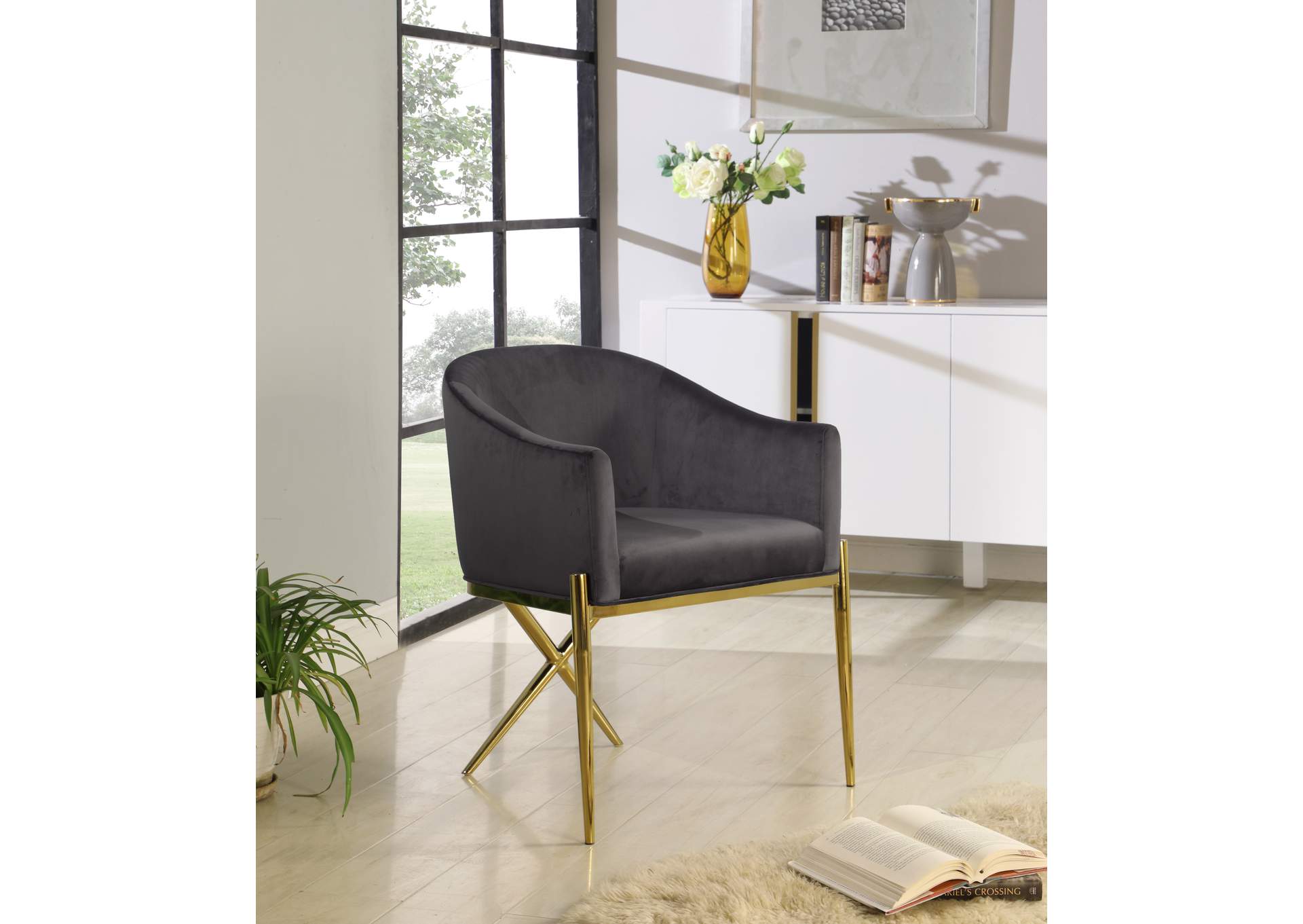 Xavier Grey Velvet Dining Chair,Meridian Furniture