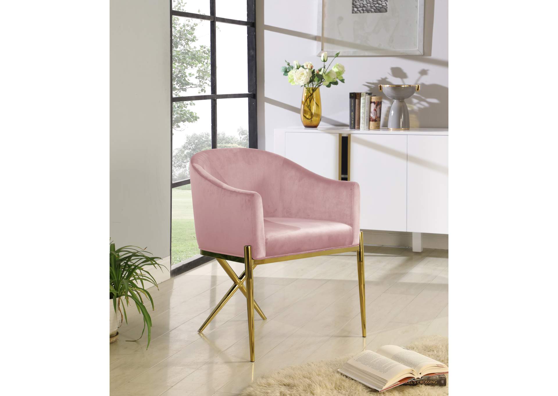 Xavier Pink Velvet Dining Chair,Meridian Furniture