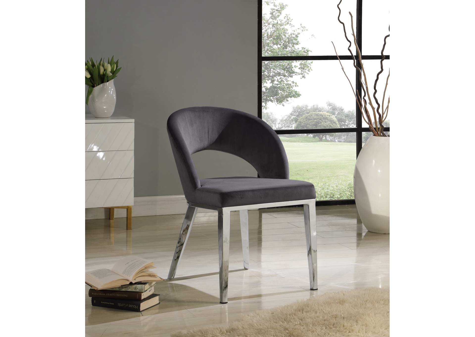 Roberto Grey Velvet Dining Chair,Meridian Furniture