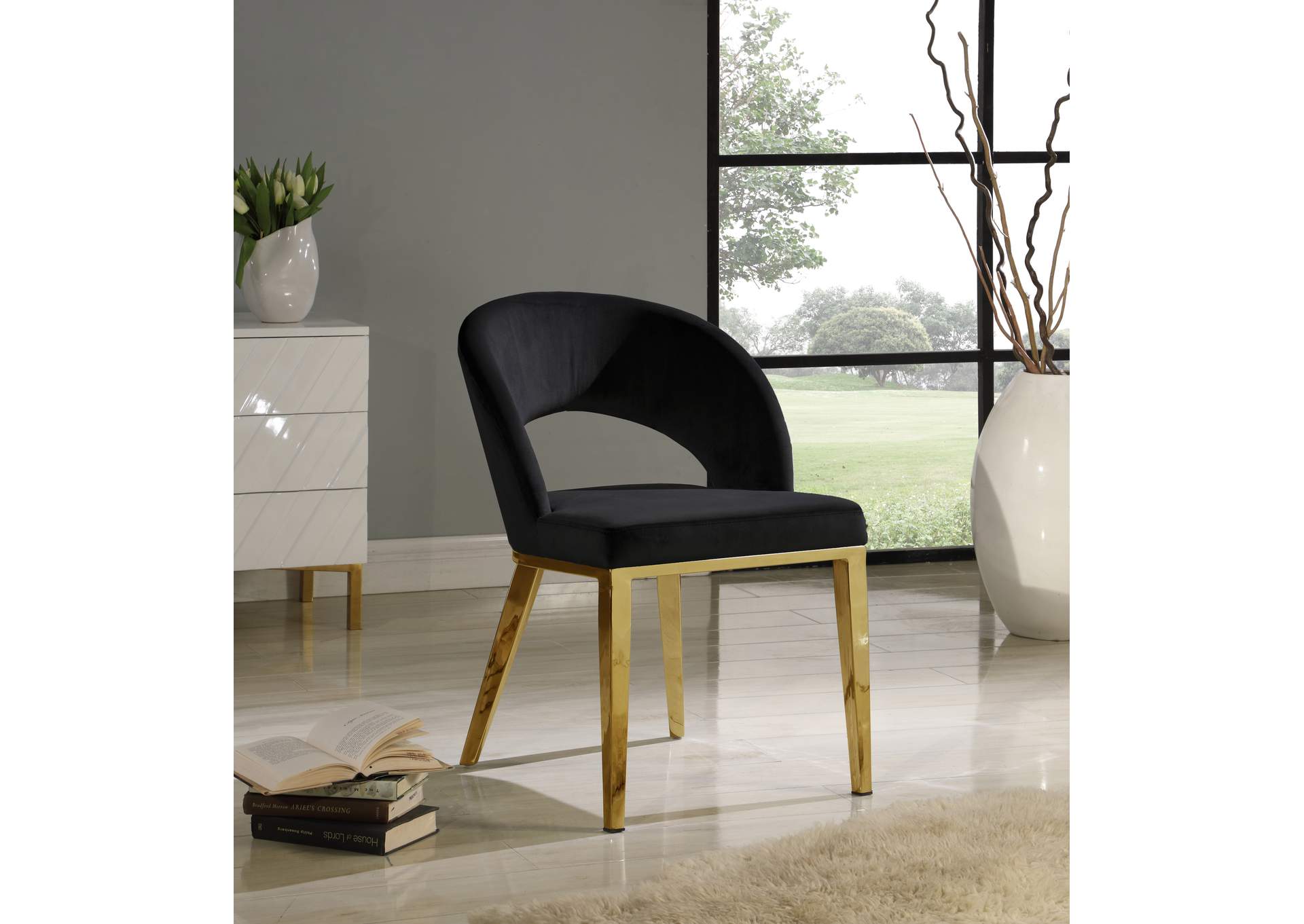 Roberto Black Velvet Dining Chair,Meridian Furniture