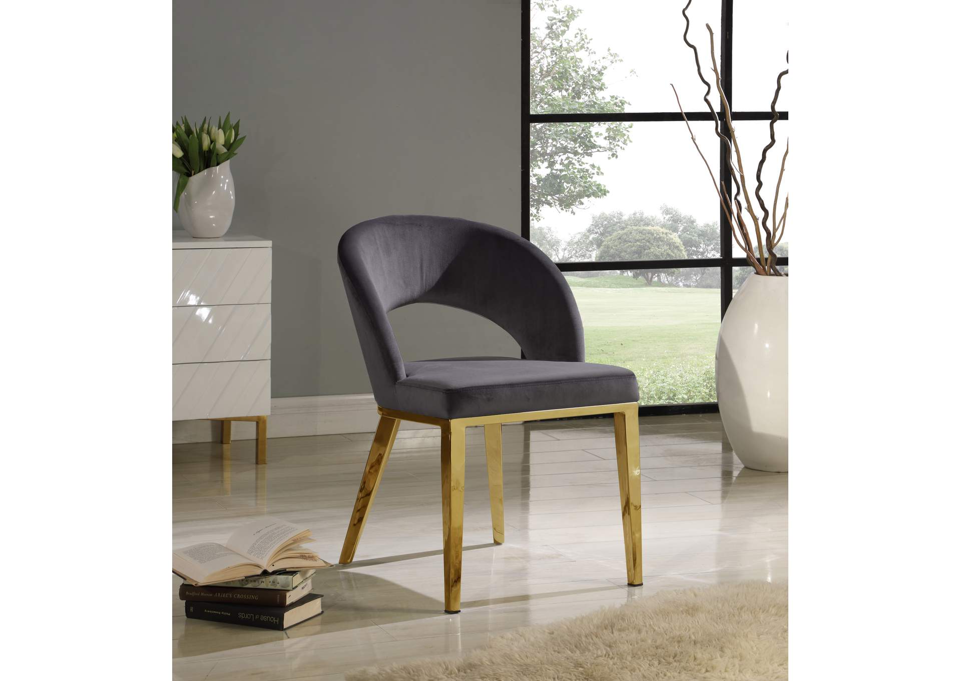 Roberto Grey Velvet Dining Chair,Meridian Furniture