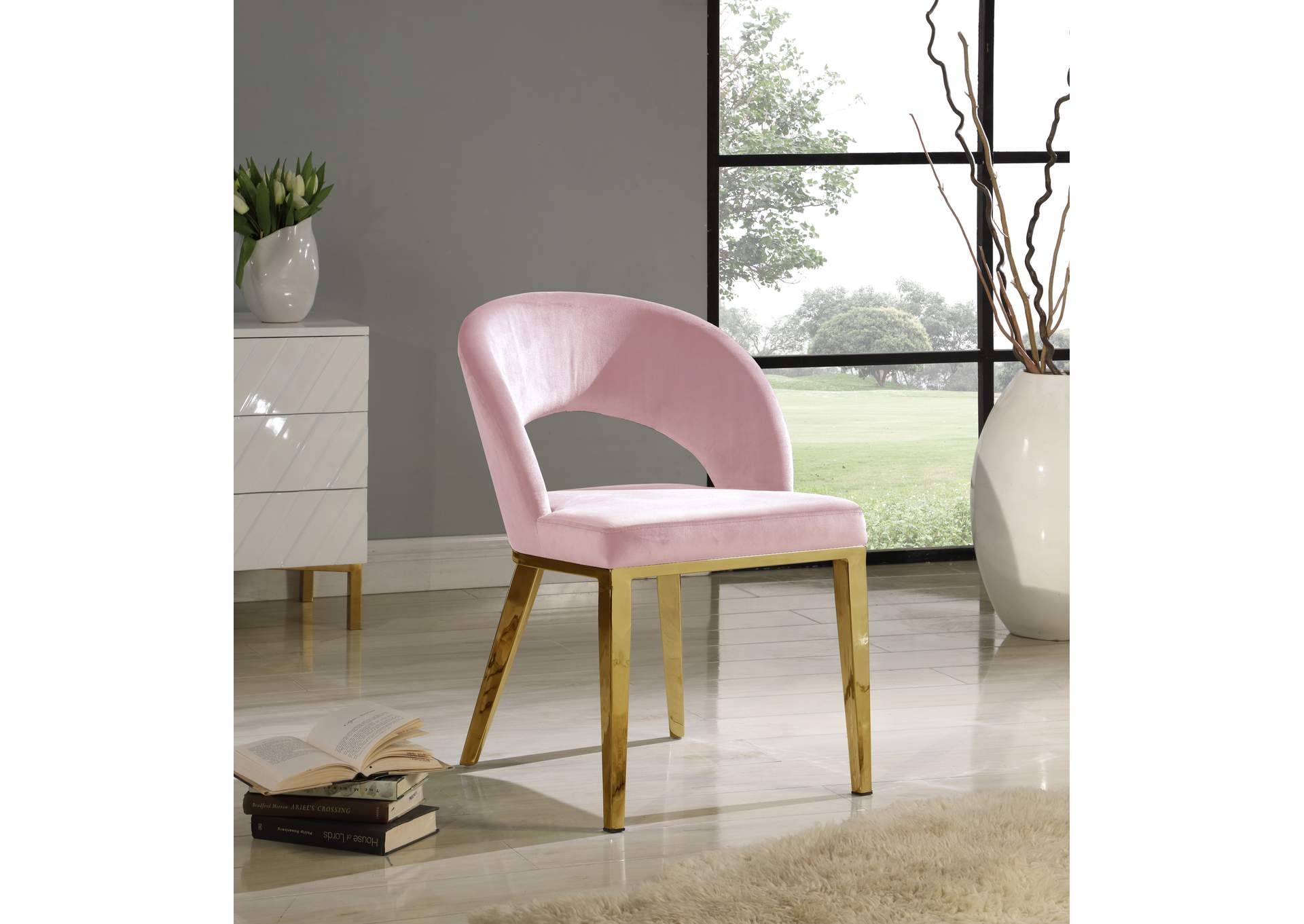 Roberto Pink Velvet Dining Chair,Meridian Furniture