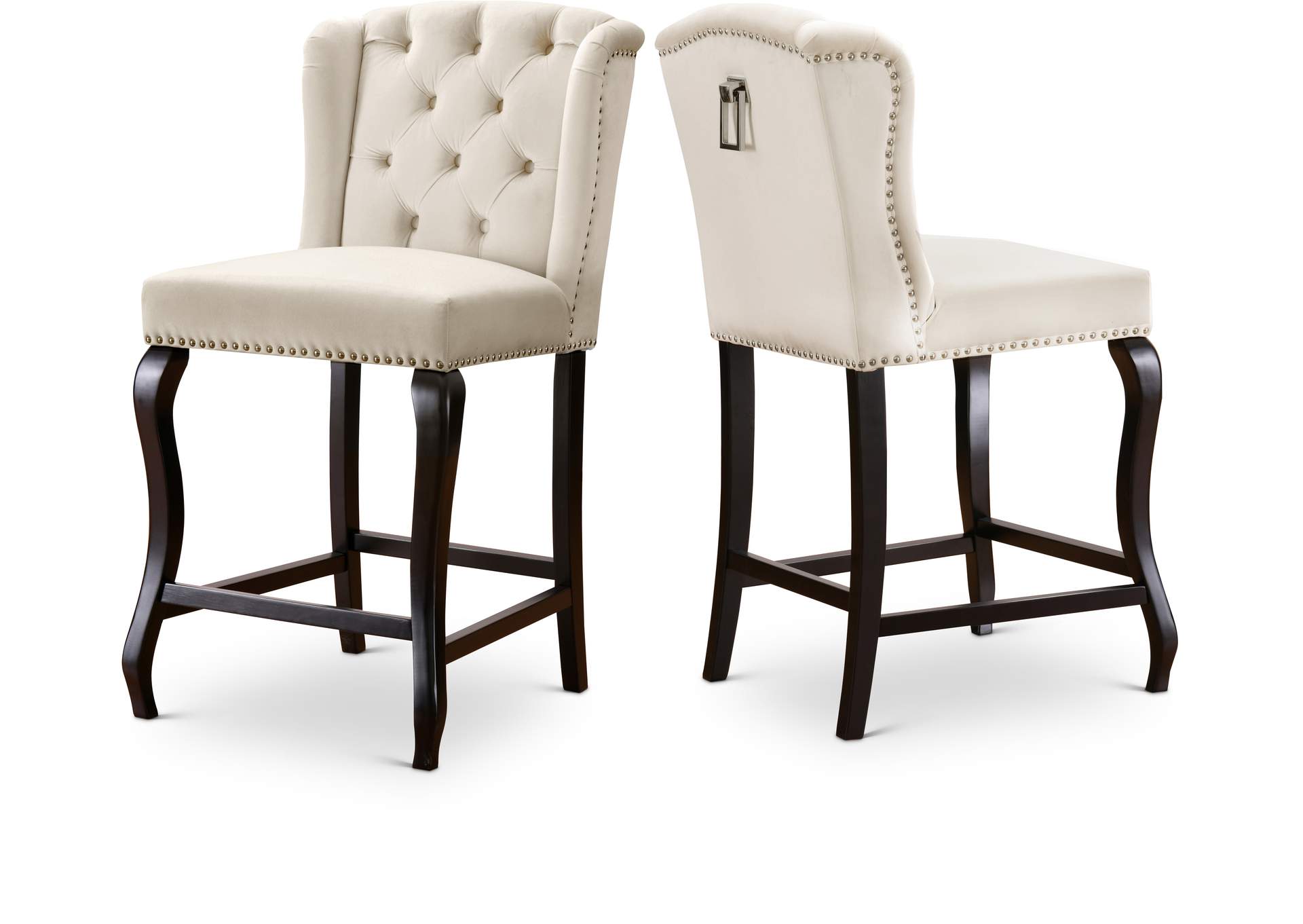 Suri Cream Velvet Stool Set of 2,Meridian Furniture