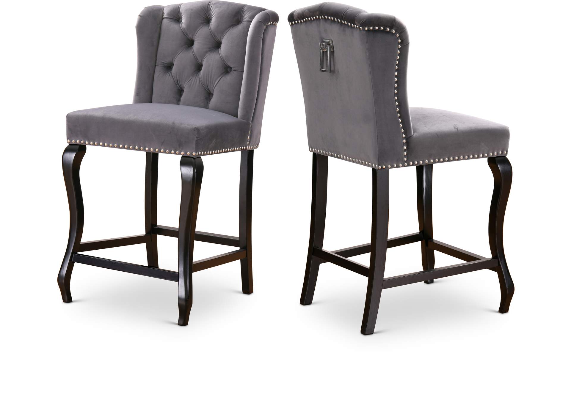 Suri Grey Velvet Stool Set of 2,Meridian Furniture