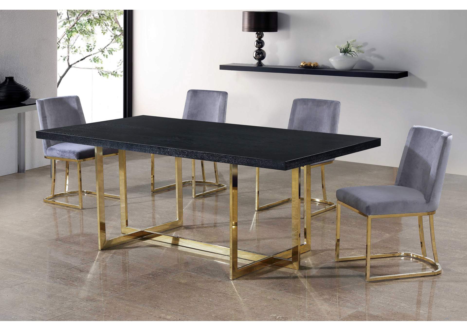 Elle Gold Dining Table w/4 Grey Chair,Meridian Furniture