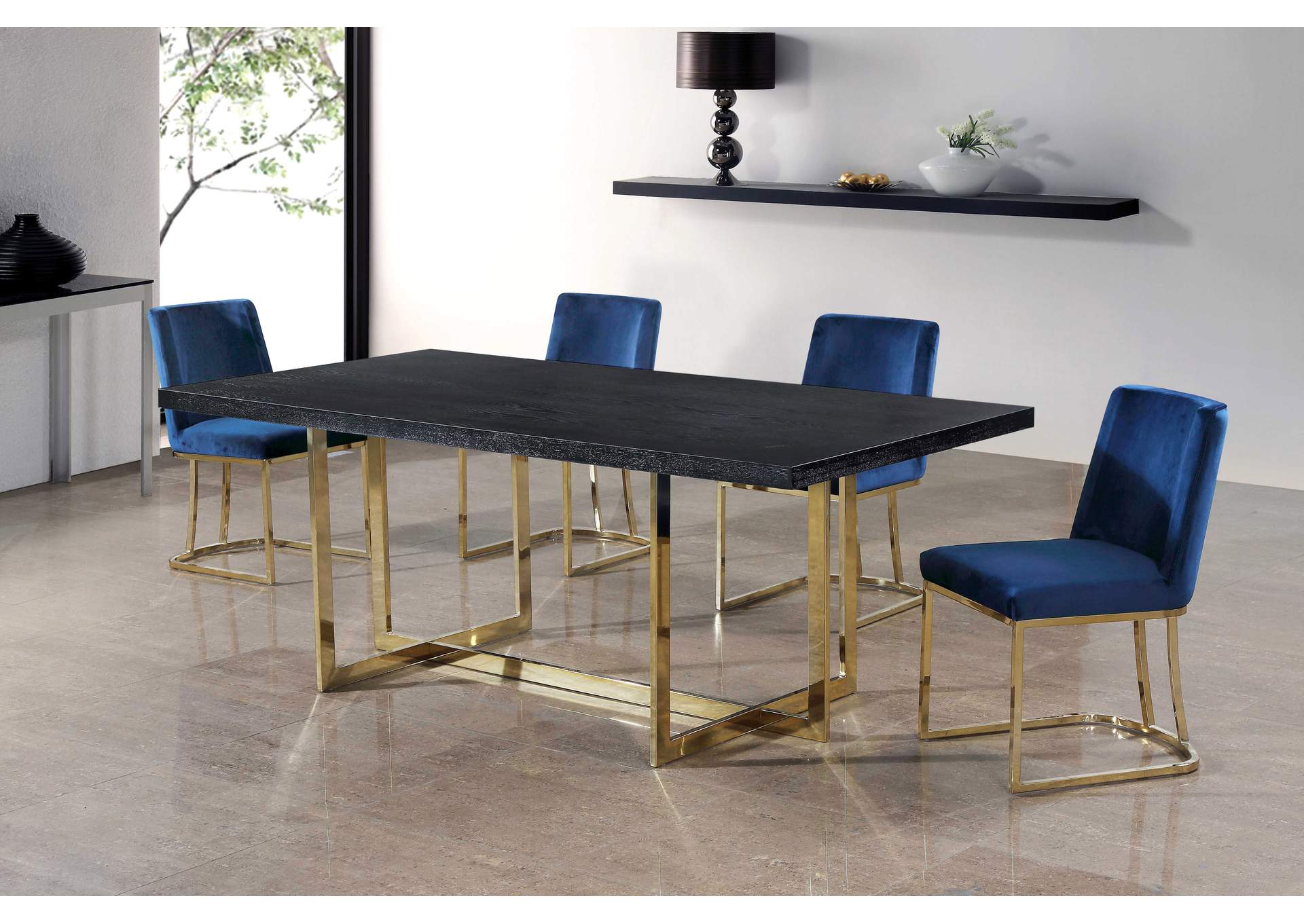 Elle Gold Dining Table w/4 Navy Chair,Meridian Furniture