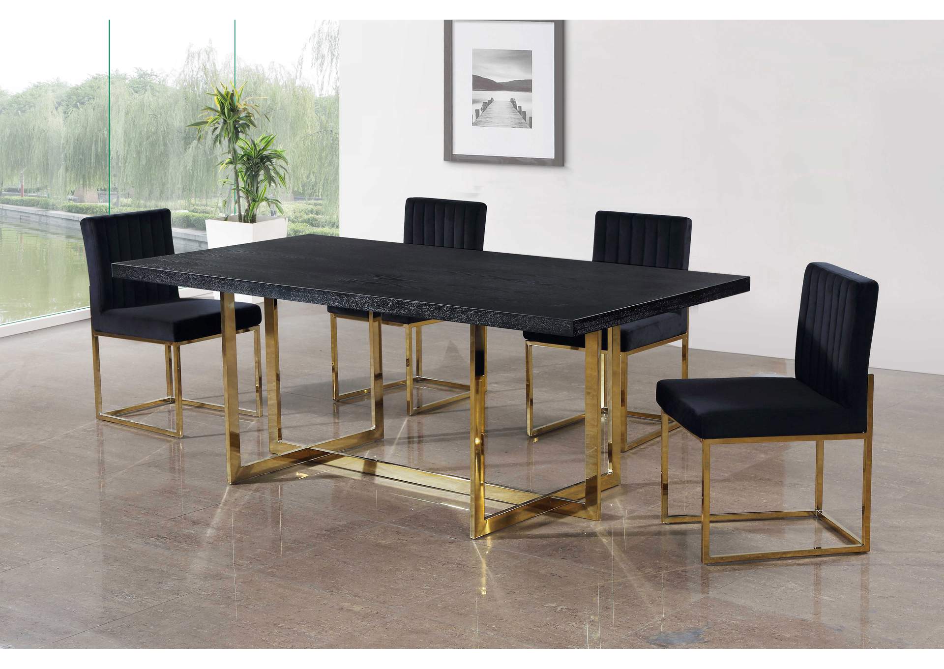 Elle Gold Dining Table w/4 Black Chair Best Buy Furniture and Mattress