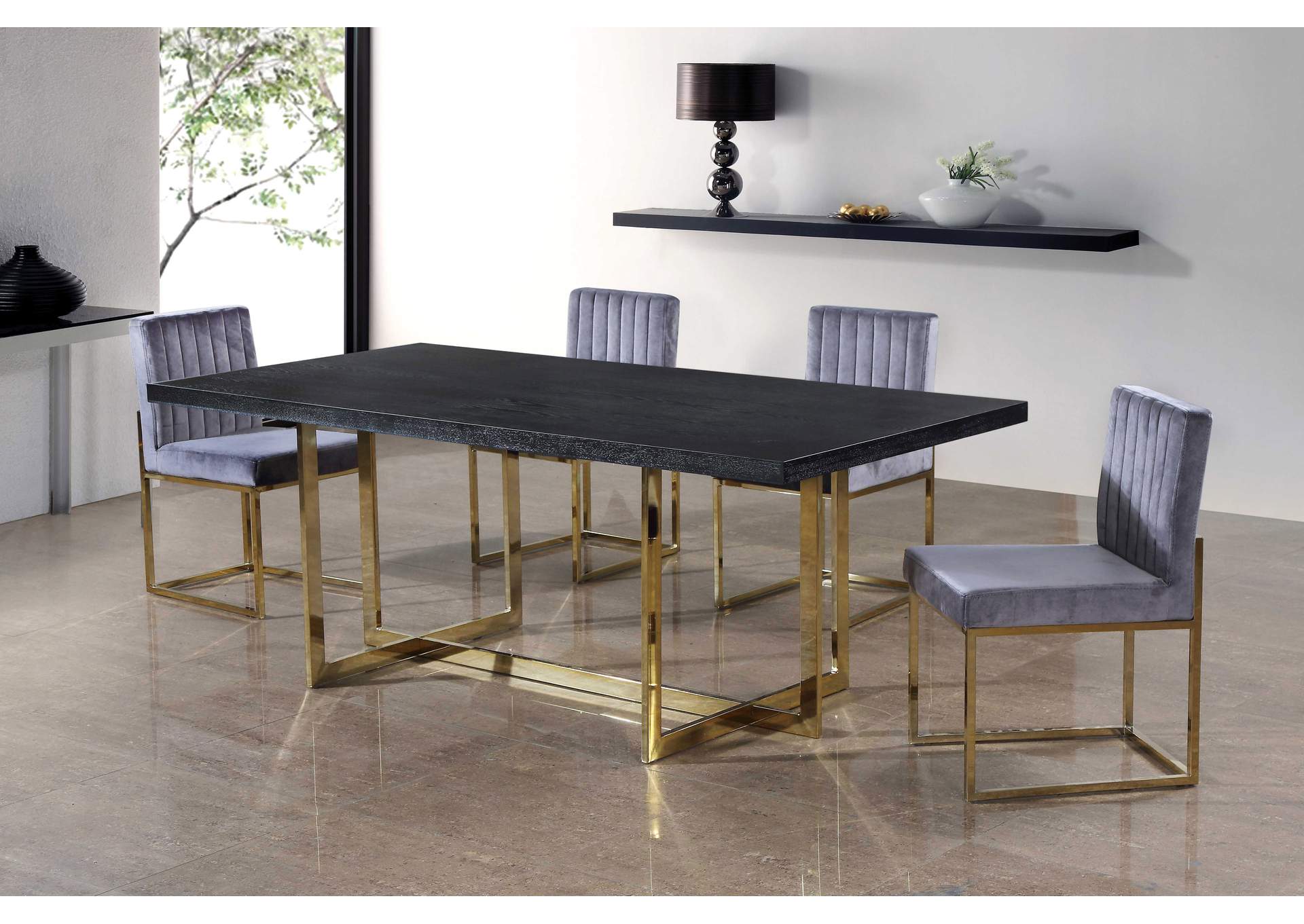 Elle Gold Dining Table w/4 Grey Chair,Meridian Furniture