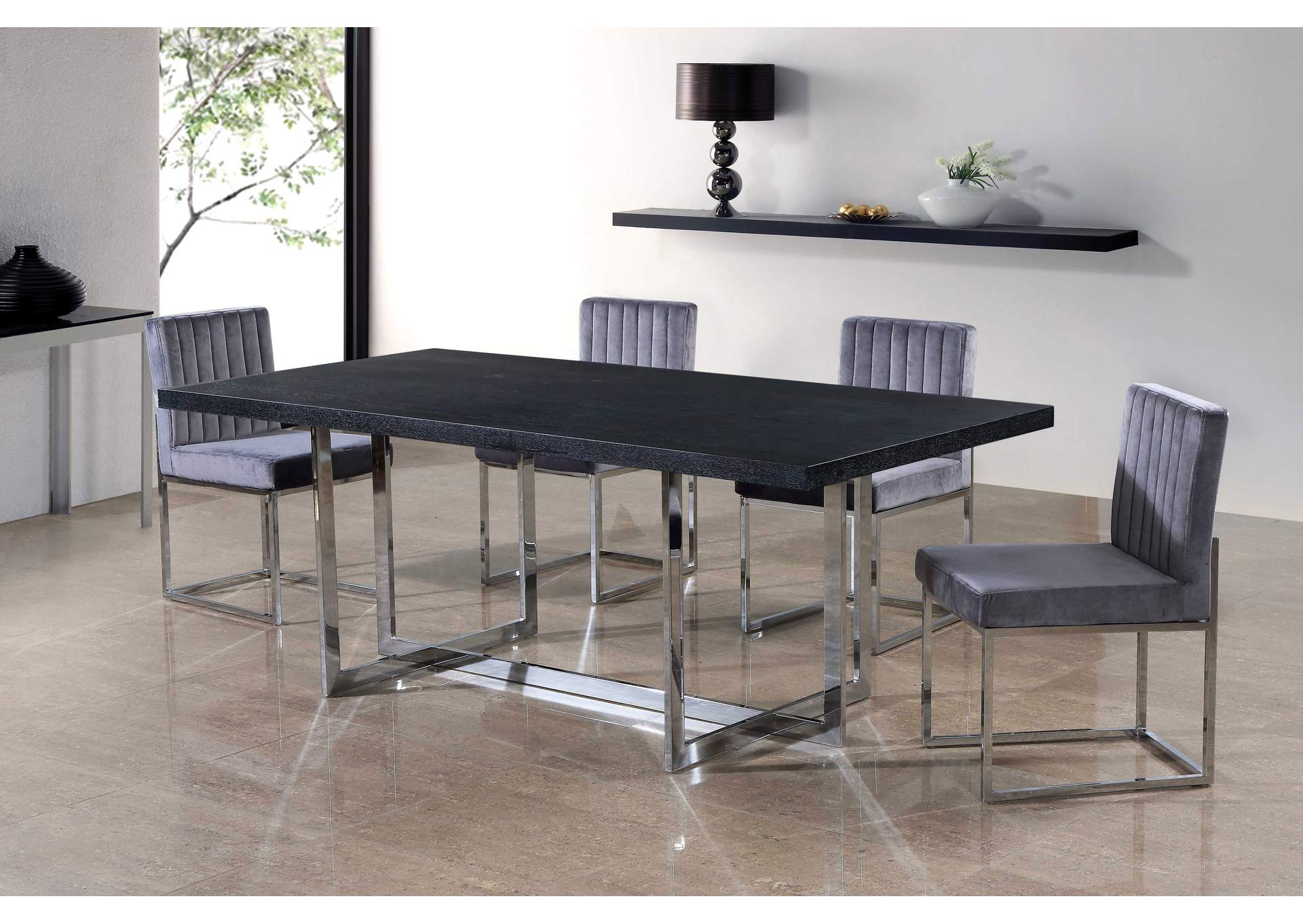 Elle Chrome Dining Table w/4 Grey Chair,Meridian Furniture